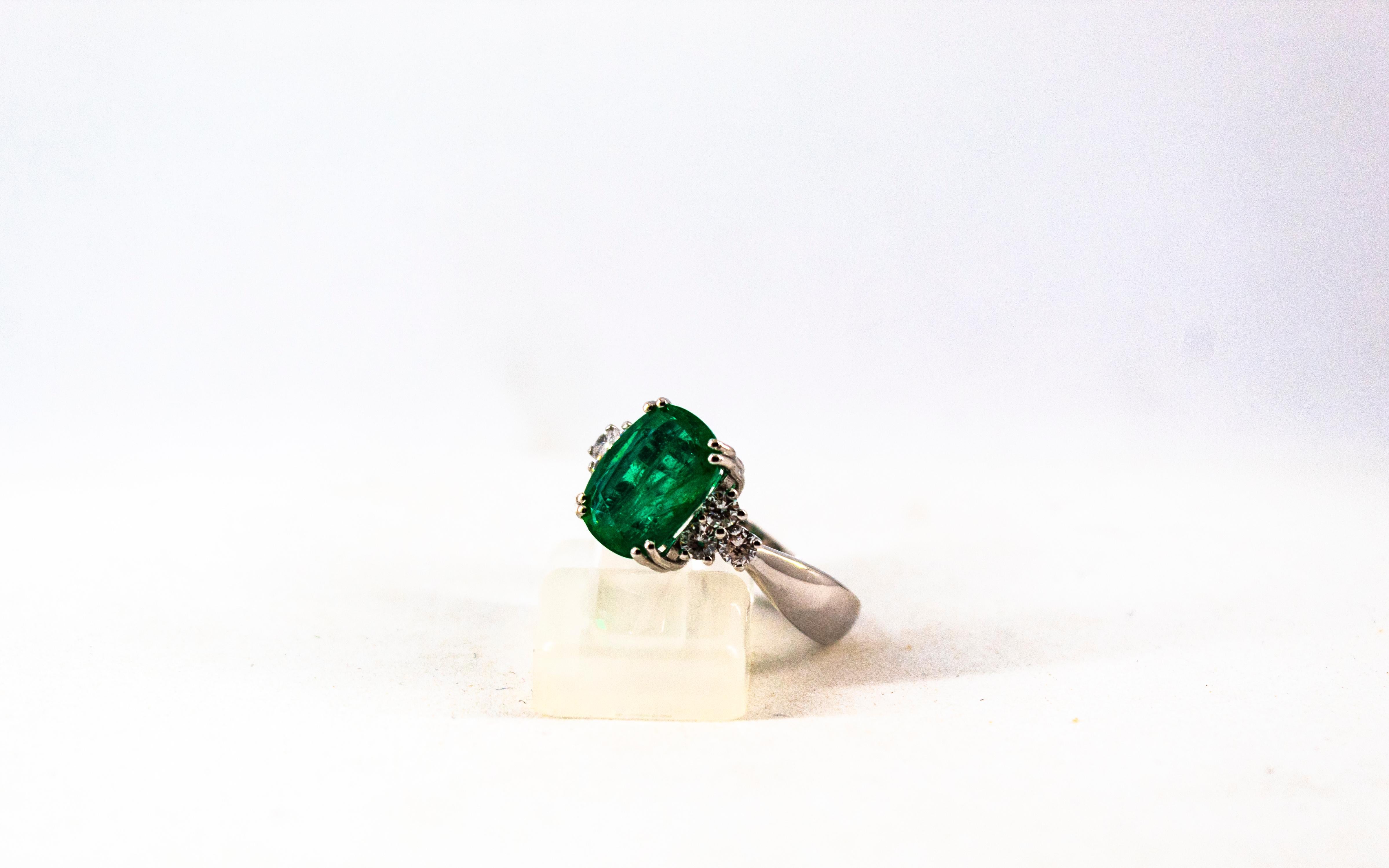 Art Deco Style 3.22 Carat Emerald 0.36 Carat Diamond White Gold Cocktail Ring 6
