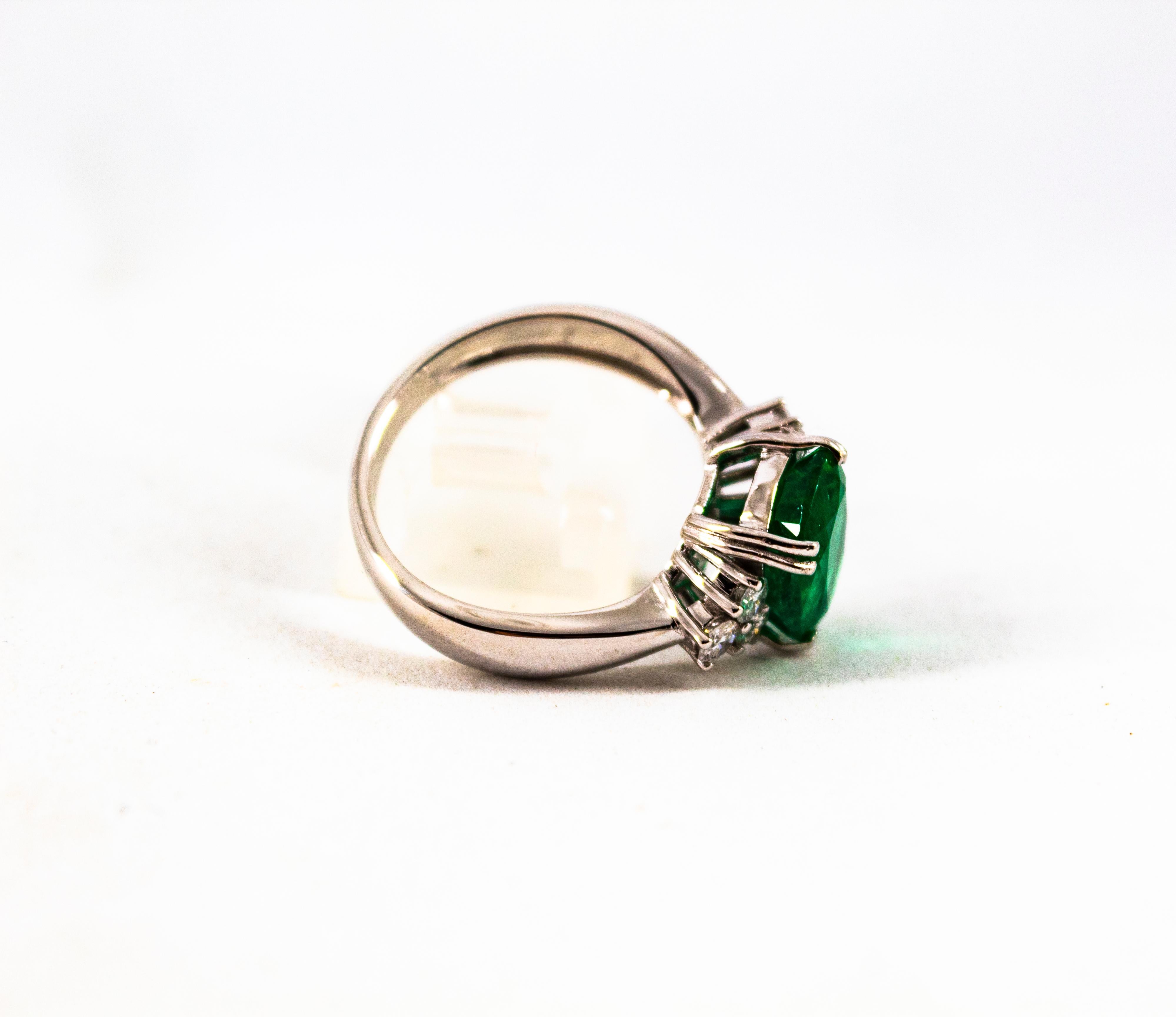 Art Deco Style 3.22 Carat Emerald 0.36 Carat Diamond White Gold Cocktail Ring 7