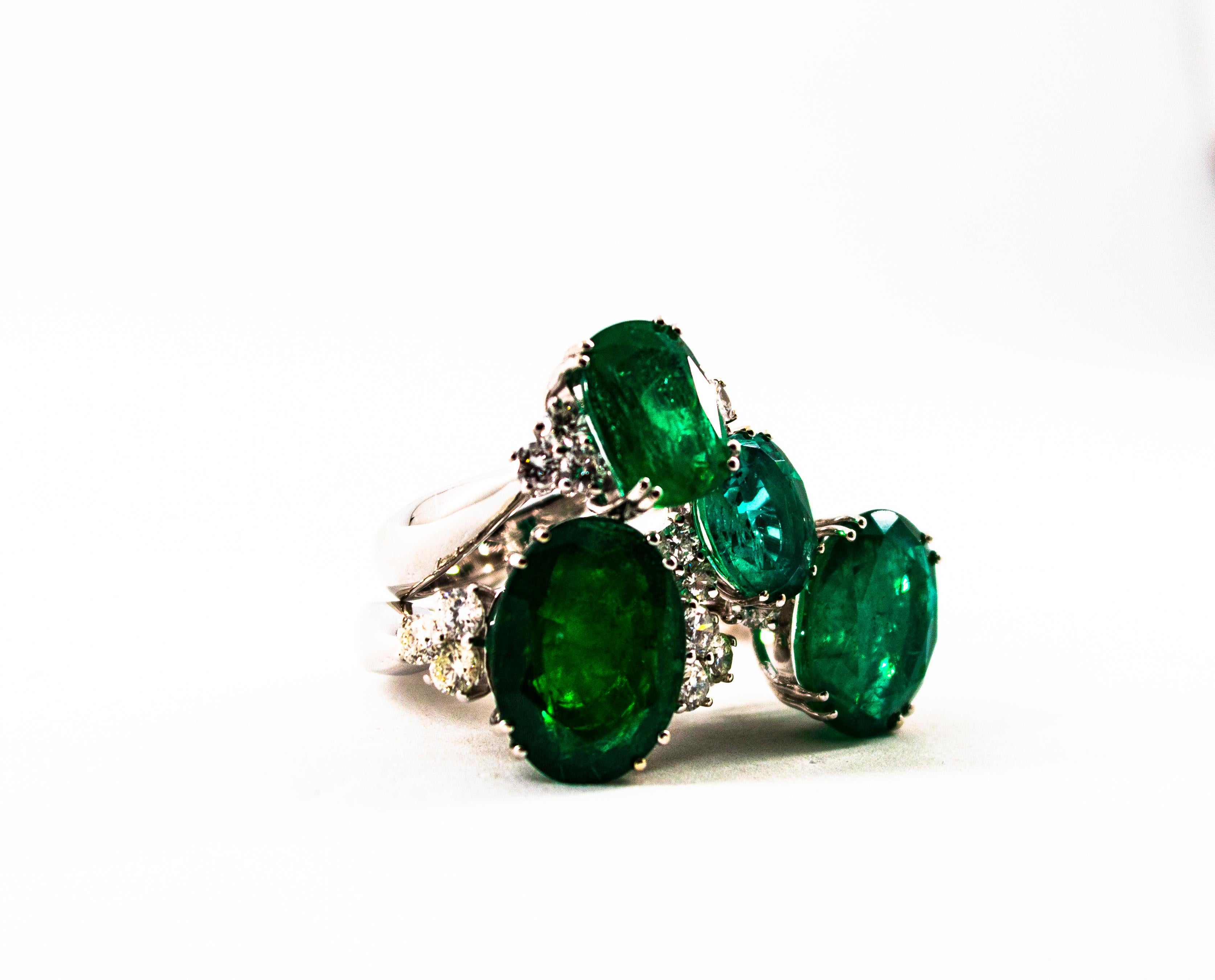 Art Deco Style 3.22 Carat Emerald 0.36 Carat Diamond White Gold Cocktail Ring 8