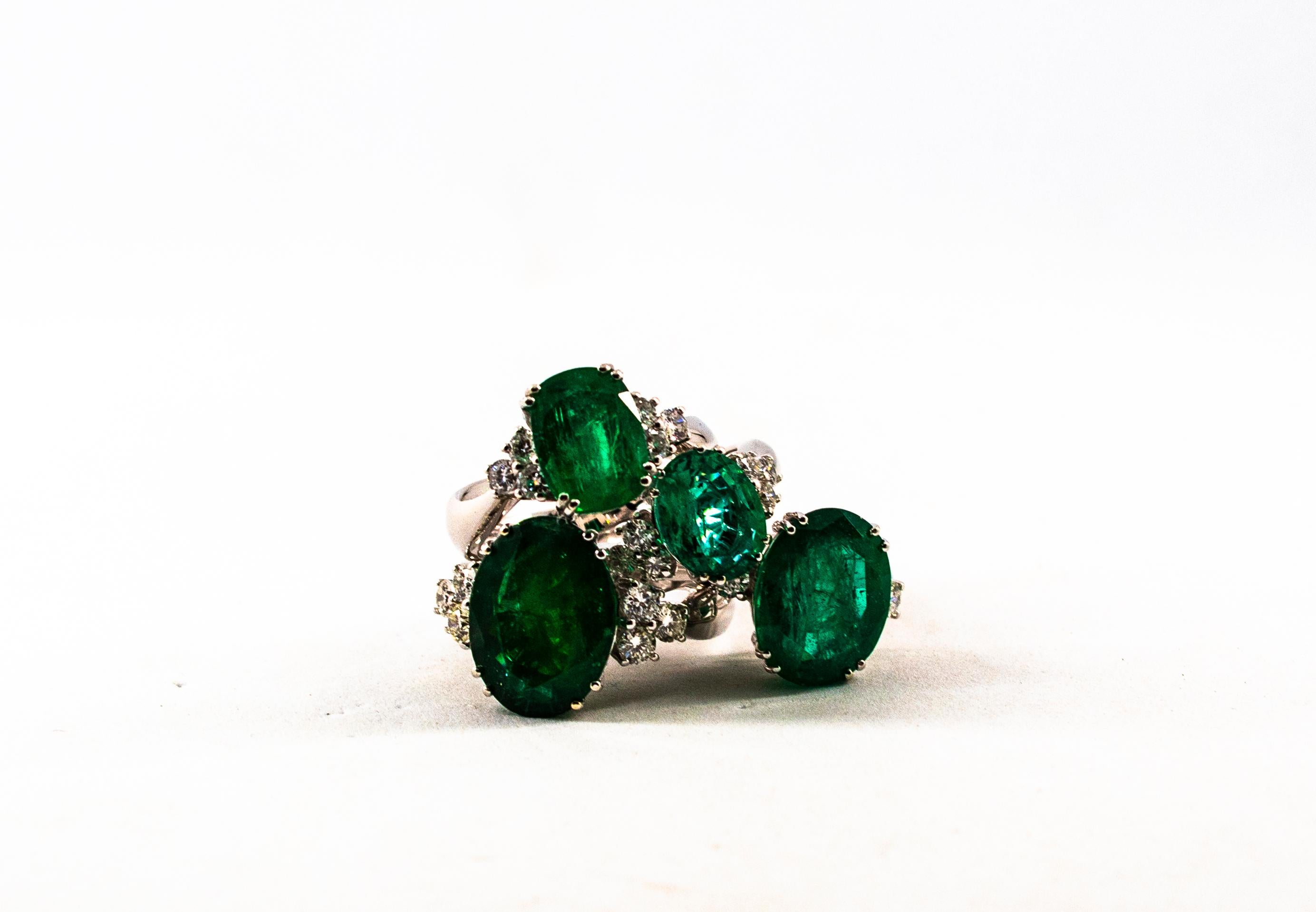 Art Deco Style 3.22 Carat Emerald 0.36 Carat Diamond White Gold Cocktail Ring 9