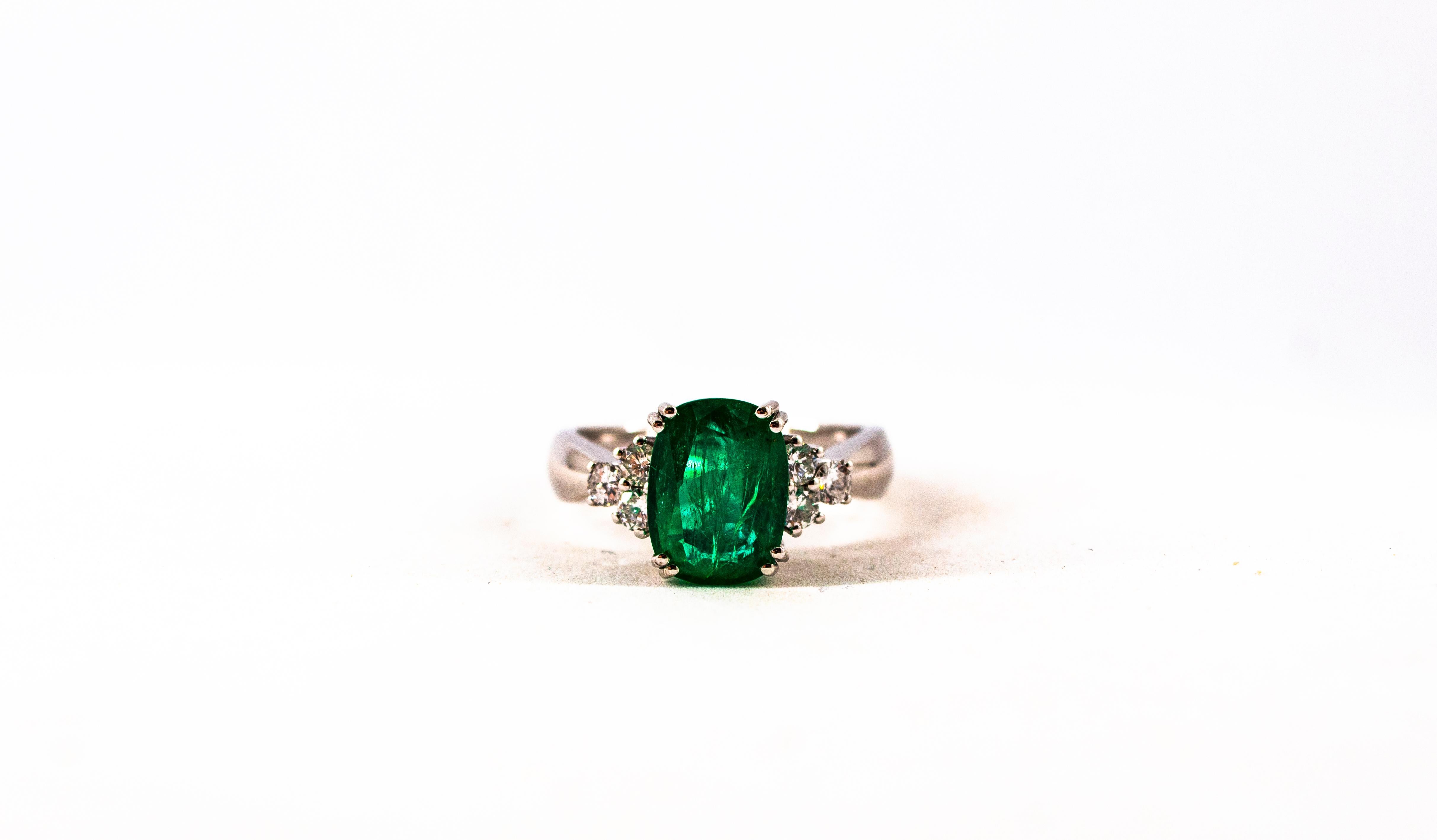 Art Deco Style 3.22 Carat Emerald 0.36 Carat Diamond White Gold Cocktail Ring 10