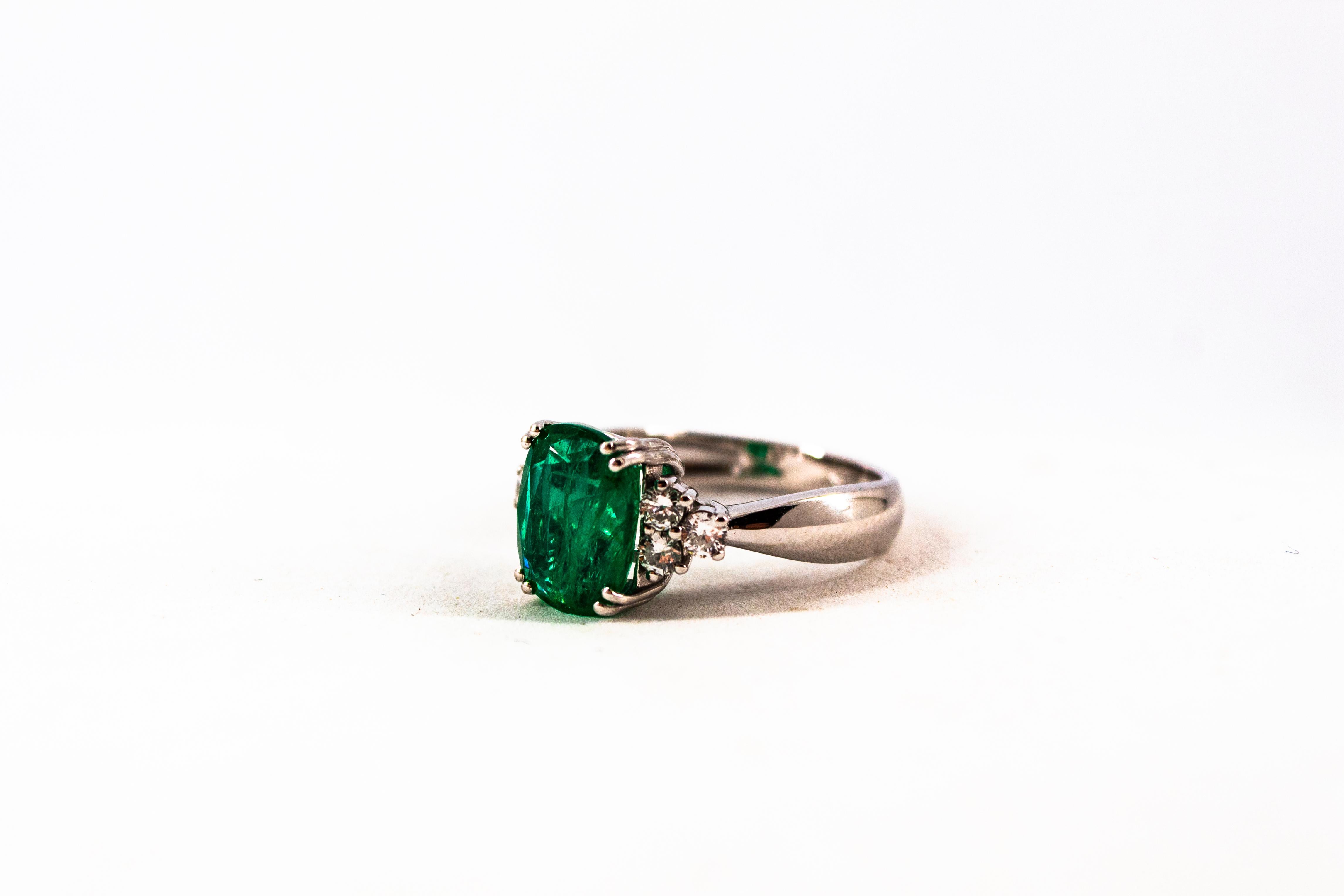 Art Deco Style 3.22 Carat Emerald 0.36 Carat Diamond White Gold Cocktail Ring 11