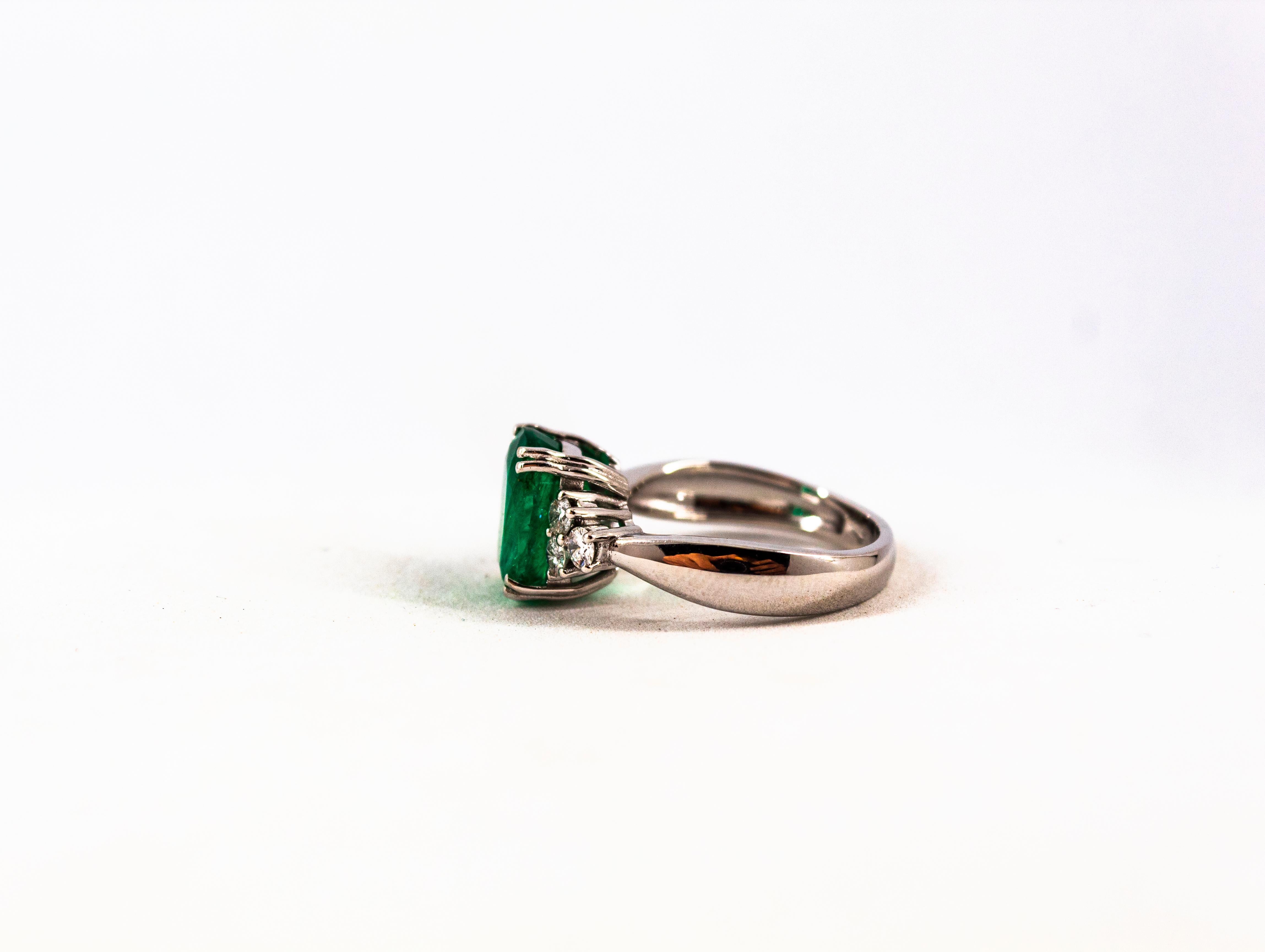 Art Deco Style 3.22 Carat Emerald 0.36 Carat Diamond White Gold Cocktail Ring 12