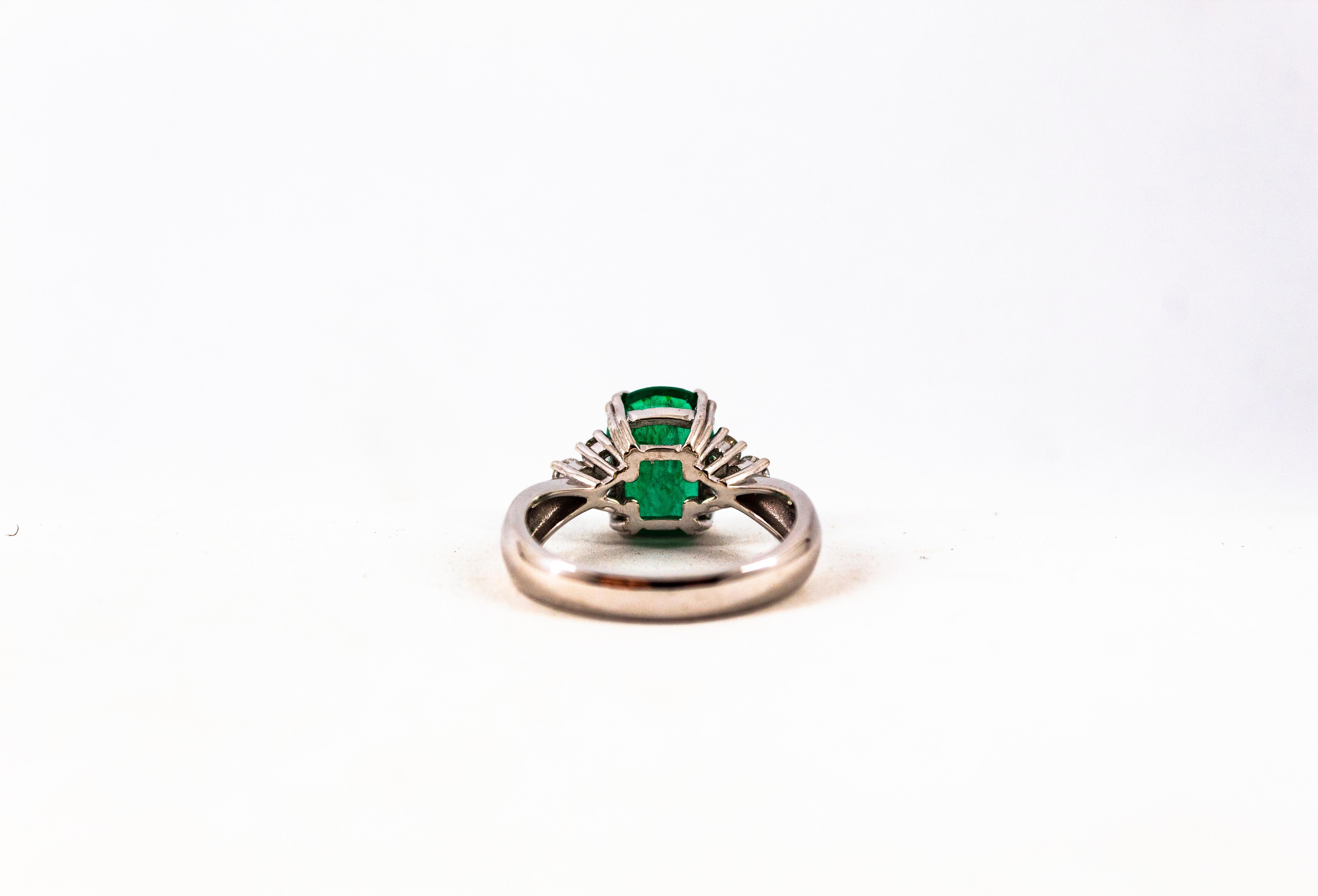 Art Deco Style 3.22 Carat Emerald 0.36 Carat Diamond White Gold Cocktail Ring 13