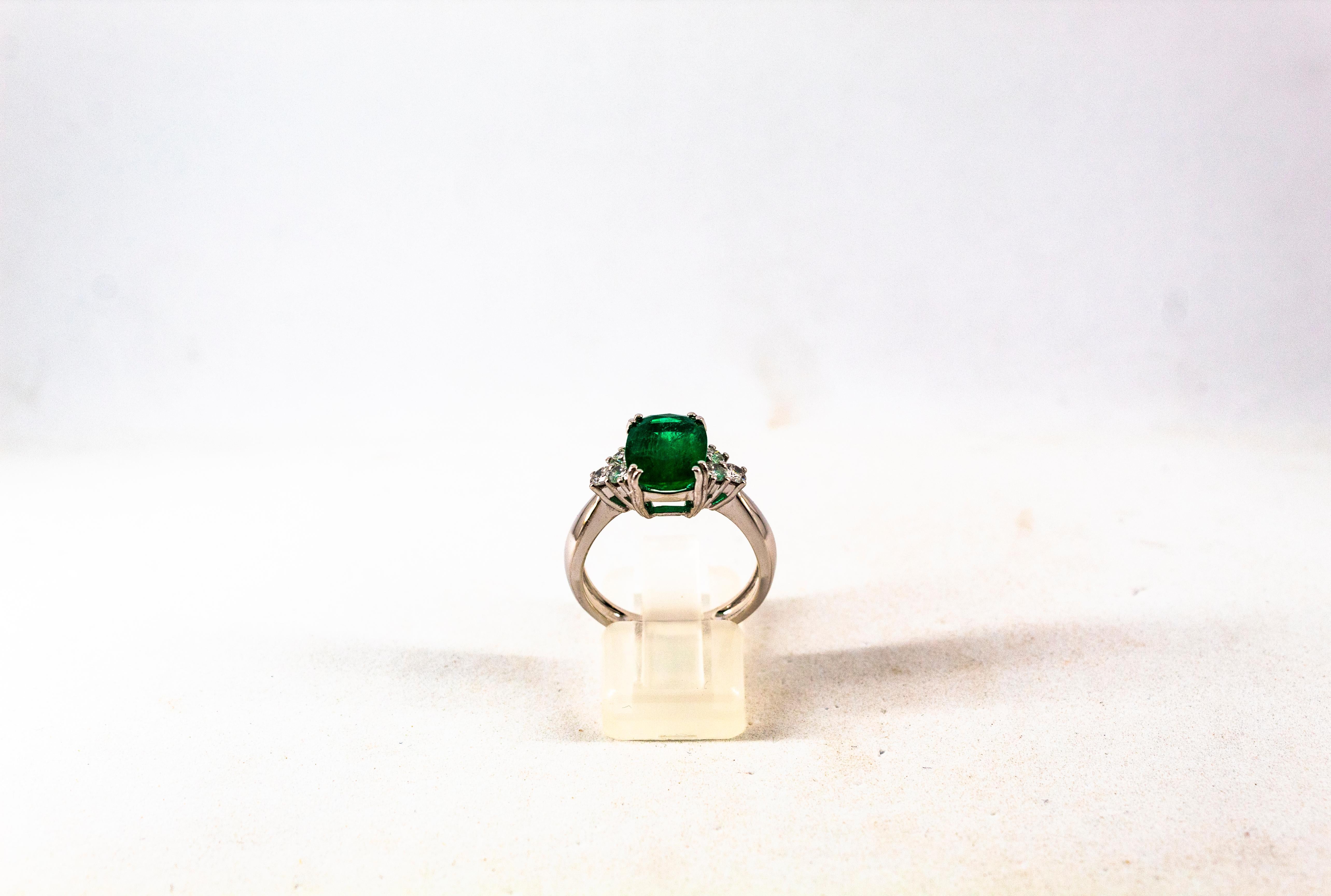 This Ring is made of 18K White Gold.
This Ring has 0.36 Carats of White Modern Round Cut Diamonds. Color: H-G Clarity: VVS1
This Ring has a 3.22 Carats Natural Zambia Cushion Cut Emerald.
This Ring is inspired by Art Deco.
Size ITA: 14.5 USA: