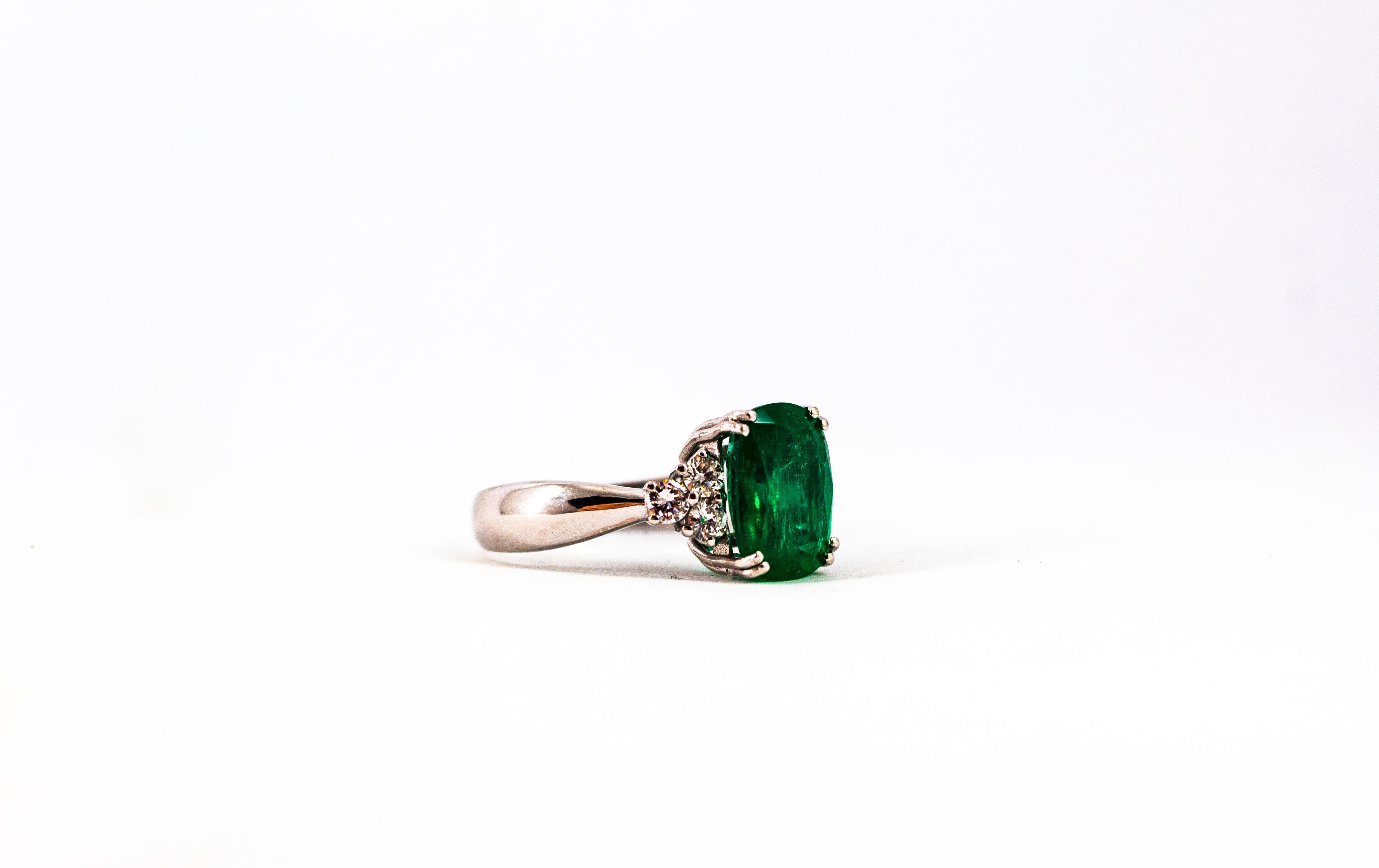 Art Deco Style 3.22 Carat Emerald 0.36 Carat Diamond White Gold Cocktail Ring 15