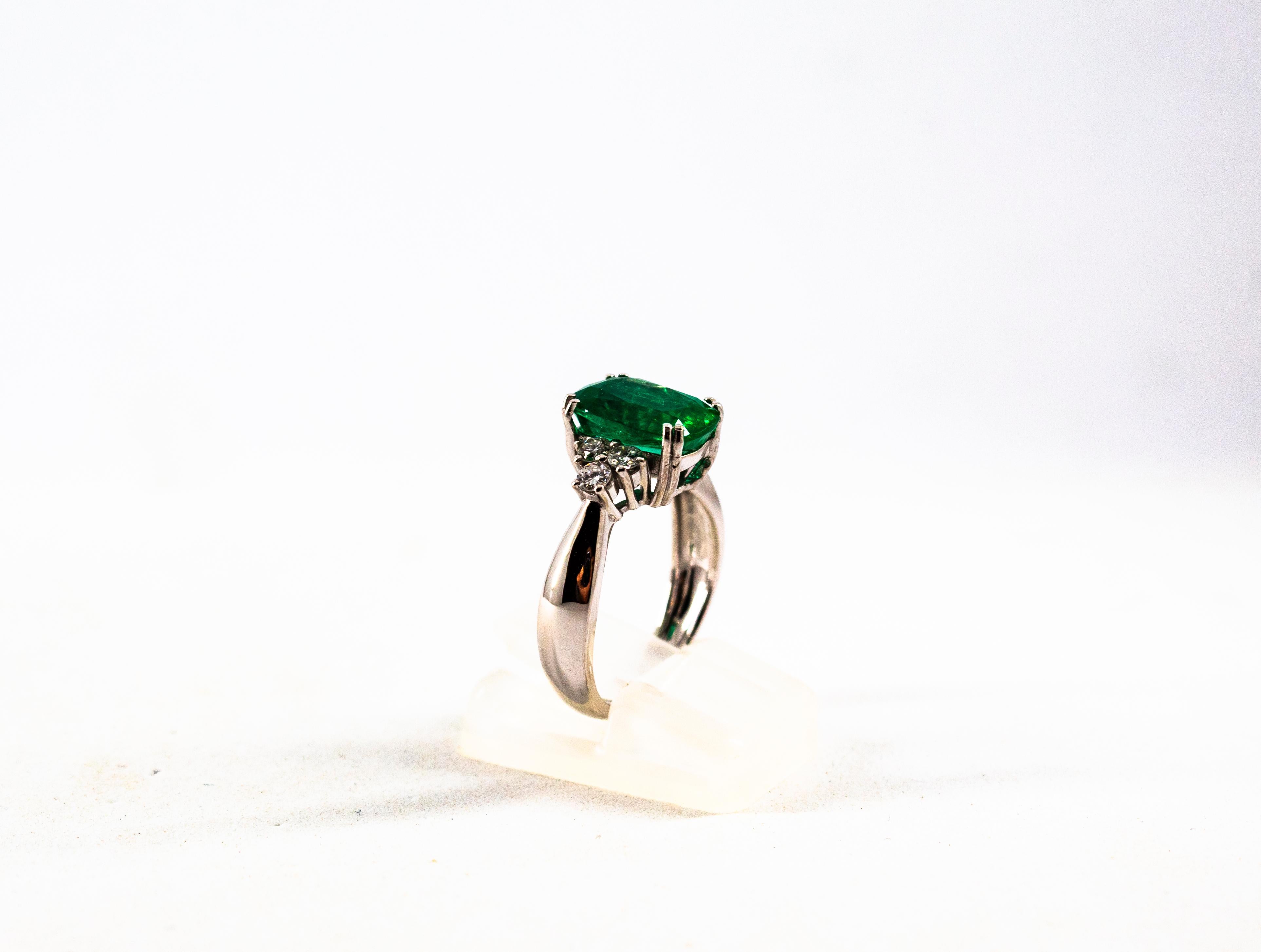 Art Deco Style 3.22 Carat Emerald 0.36 Carat Diamond White Gold Cocktail Ring 1
