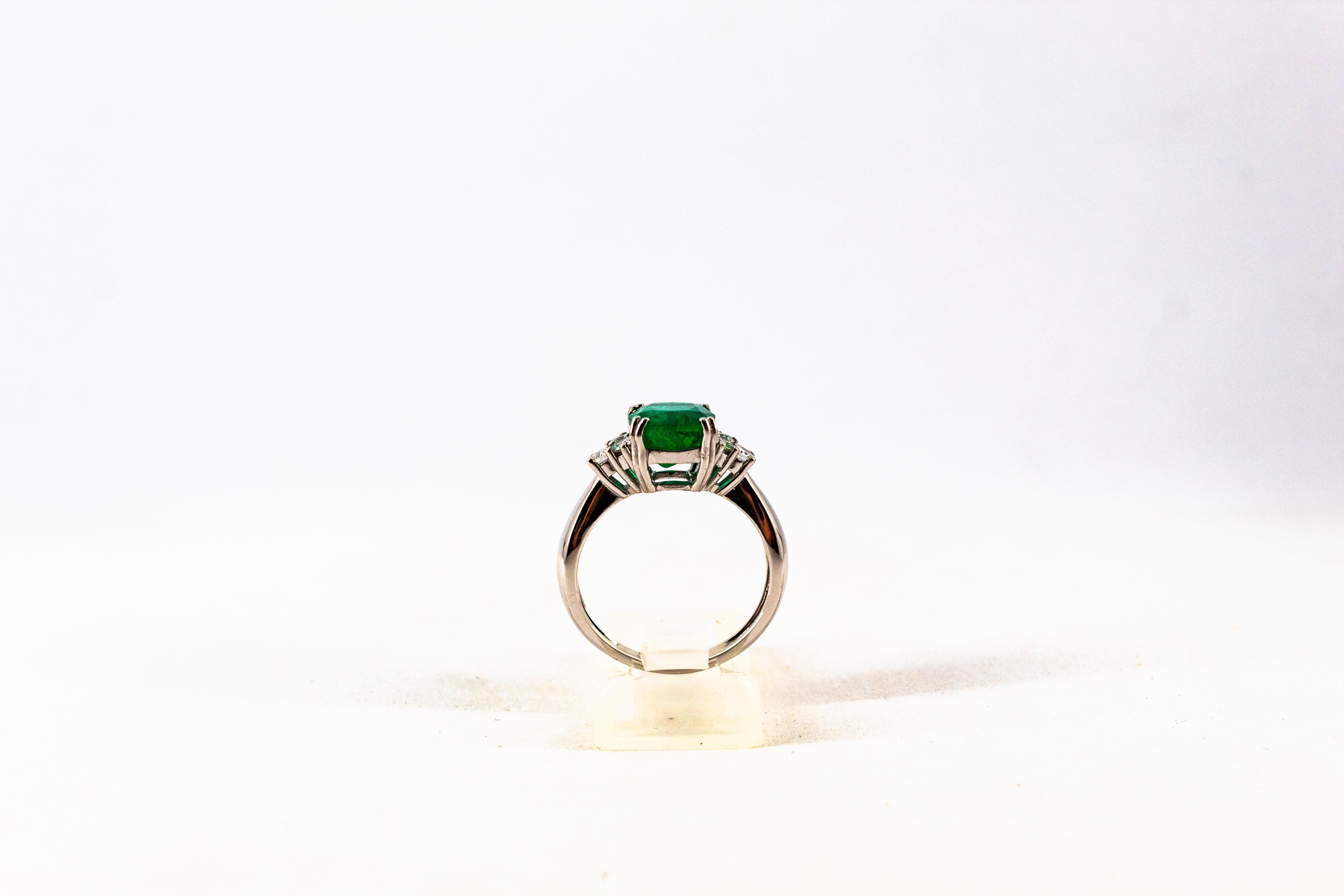 Art Deco Style 3.22 Carat Emerald 0.36 Carat Diamond White Gold Cocktail Ring 3