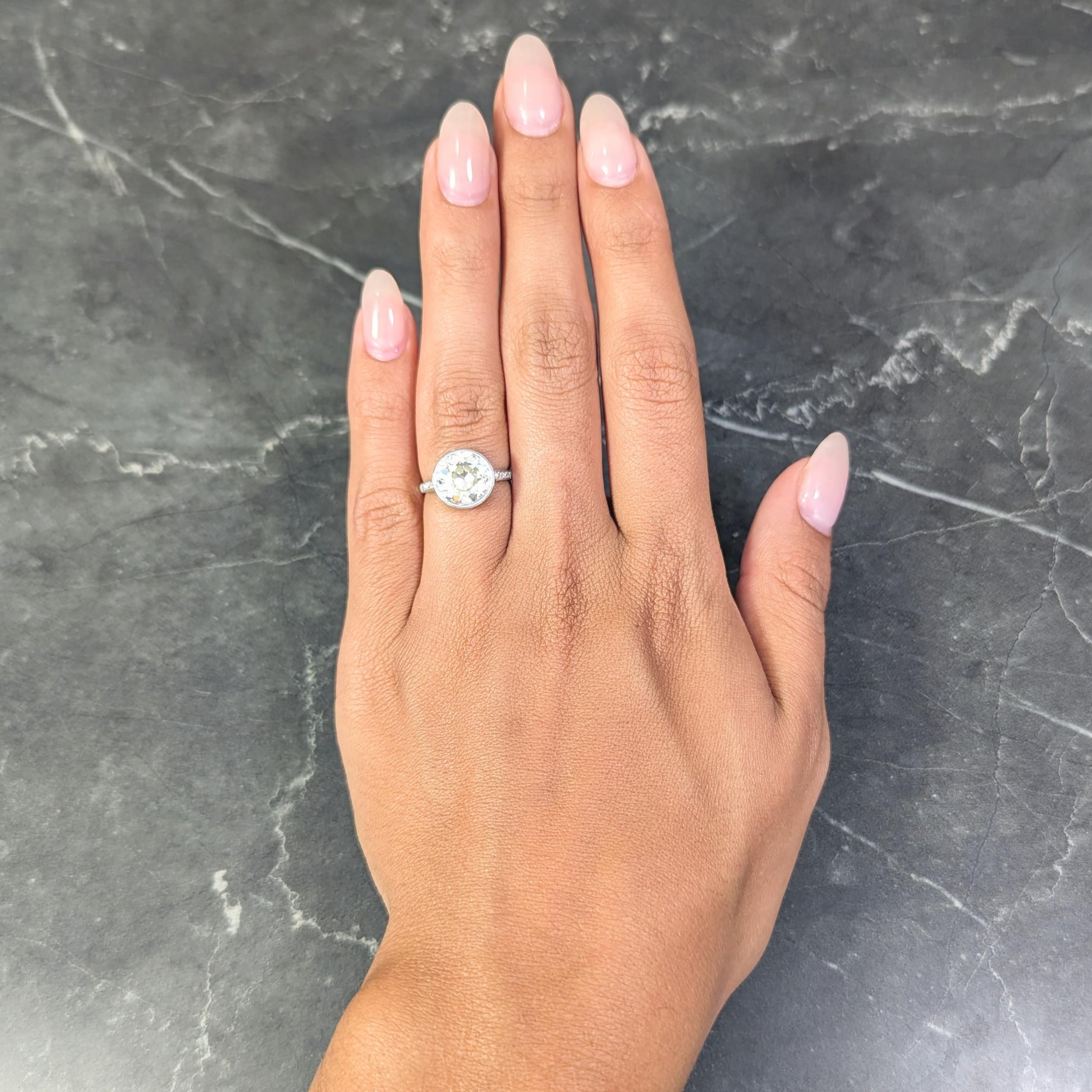 Verlobungsring, Art déco, 3,22 Karat europäischer Diamant, Platin-Lünette, GIA 6