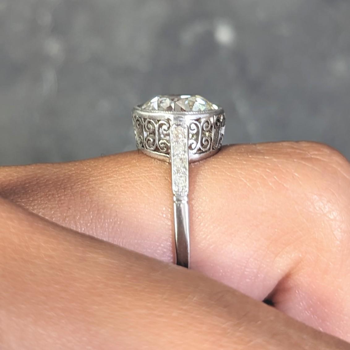 Art Deco 3.22 CTW European Diamond Platinum Bezel Vintage Engagement Ring GIA 8