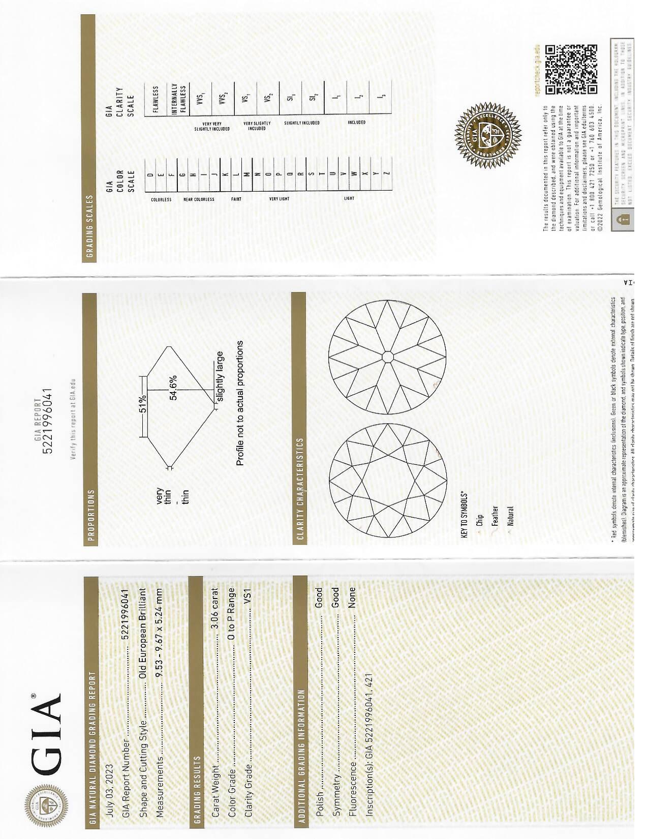 Verlobungsring, Art déco, 3,22 Karat europäischer Diamant, Platin-Lünette, GIA 9