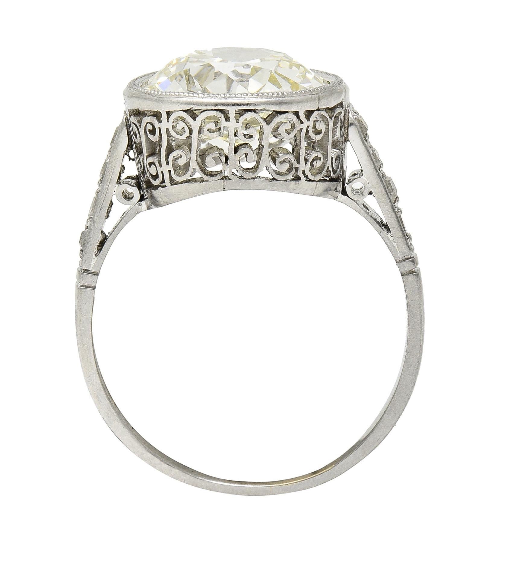 Old European Cut Art Deco 3.22 CTW European Diamond Platinum Bezel Vintage Engagement Ring GIA