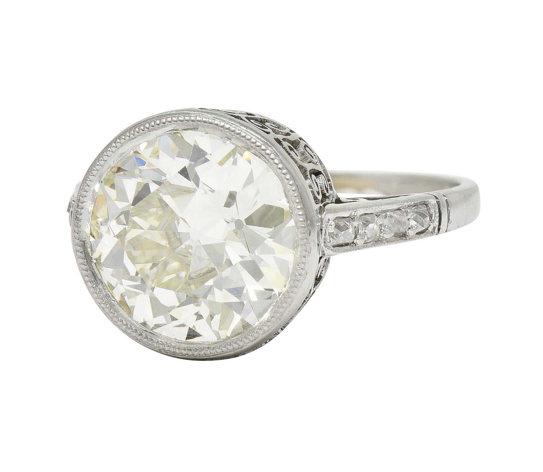 Art Deco 3.22 CTW European Diamond Platinum Bezel Vintage Engagement Ring GIA 1