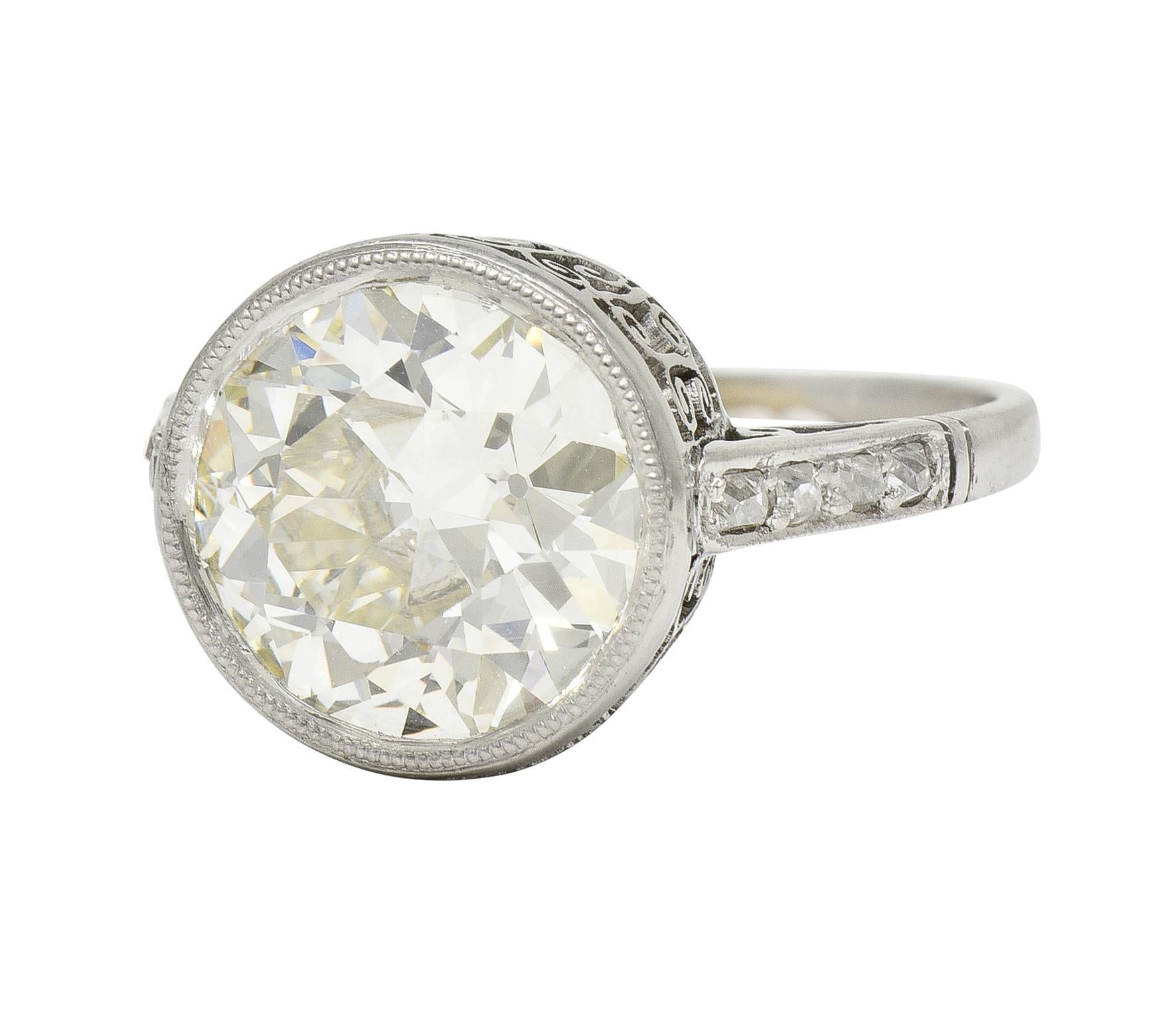 Verlobungsring, Art déco, 3,22 Karat europäischer Diamant, Platin-Lünette, GIA 1