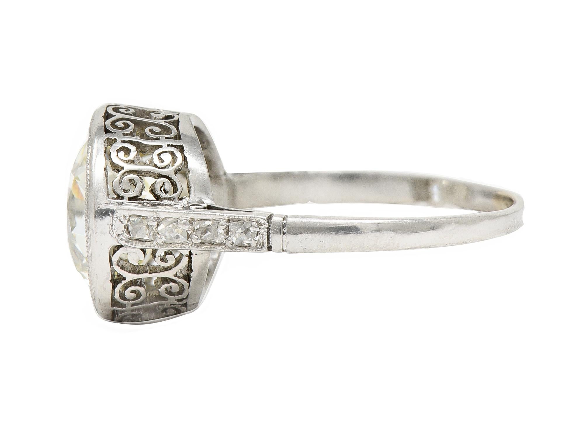 Art Deco 3.22 CTW European Diamond Platinum Bezel Vintage Engagement Ring GIA 2