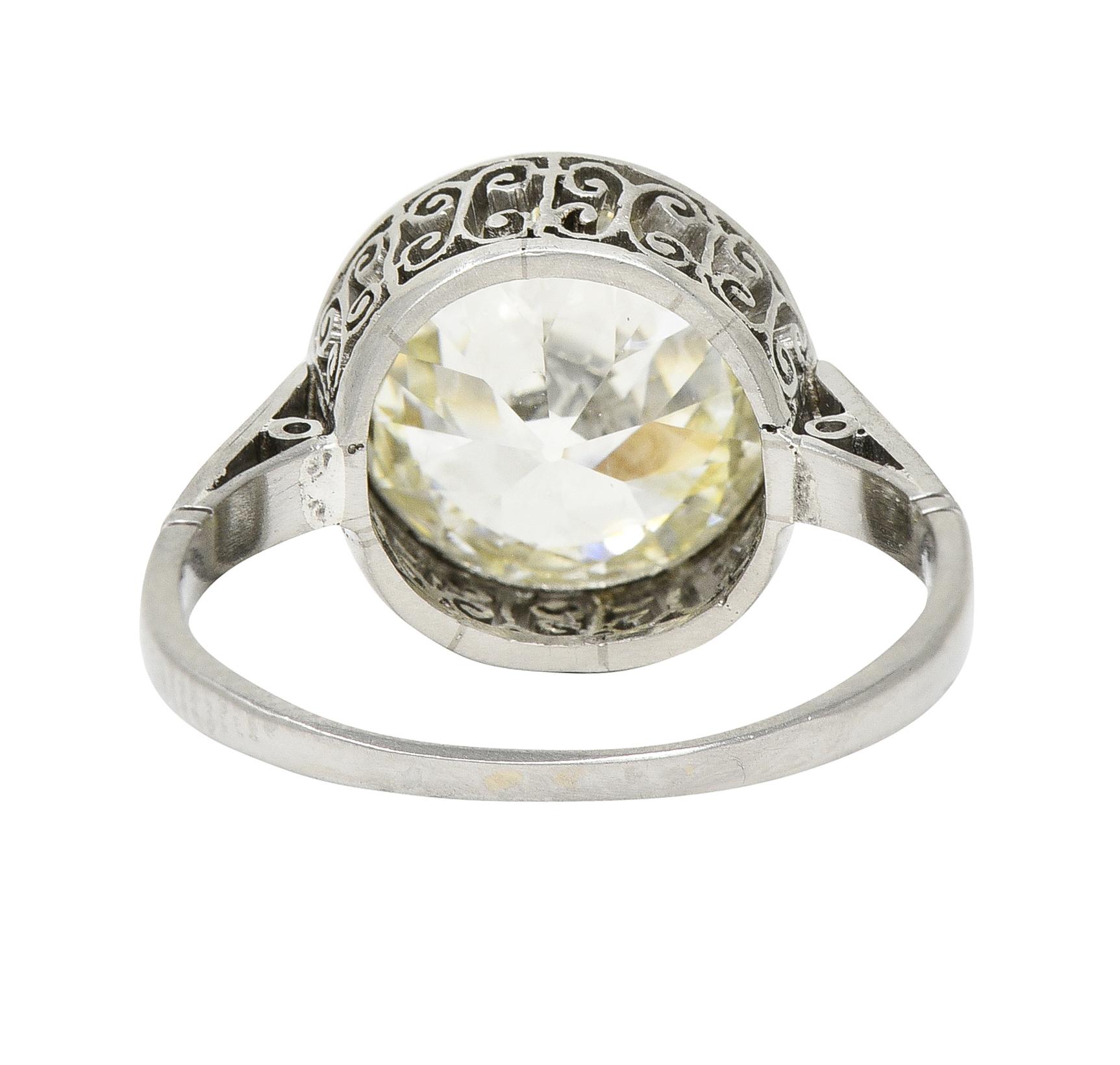 Art Deco 3.22 CTW European Diamond Platinum Bezel Vintage Engagement Ring GIA 3