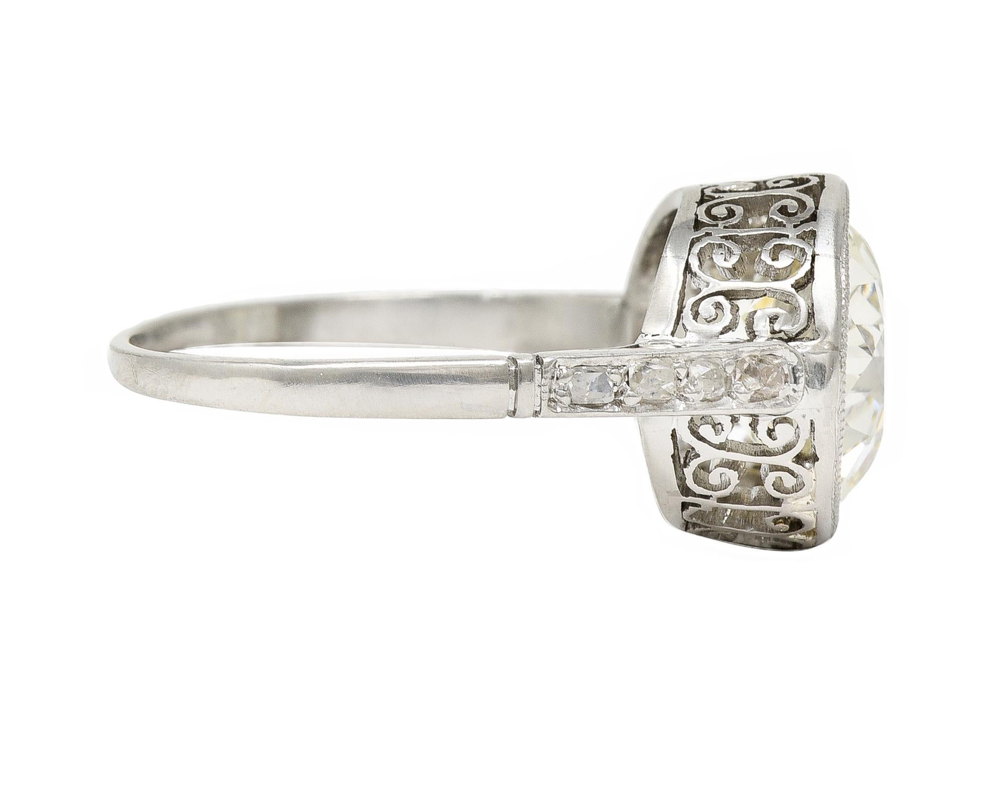 Art Deco 3.22 CTW European Diamond Platinum Bezel Vintage Engagement Ring GIA 4