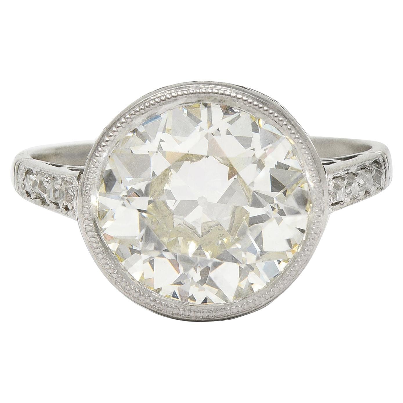 Art Deco 3.22 CTW European Diamond Platinum Bezel Vintage Engagement Ring GIA
