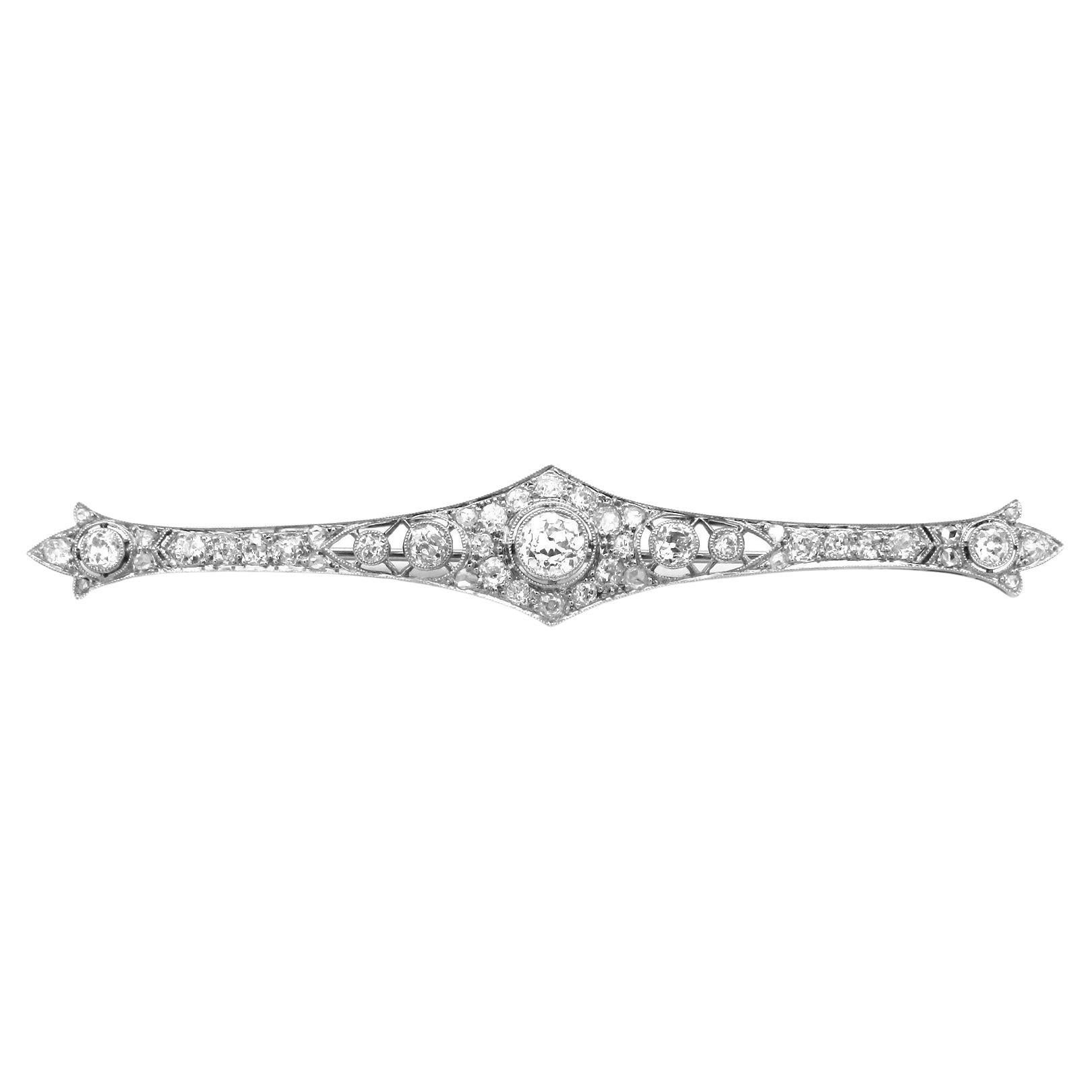 Art Déco Broche de barra de platino con diamantes de 3,24 quilates, circa 1930