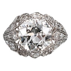 Art Deco 3.25 Carat Old European Cut Diamond Filigree Ring
