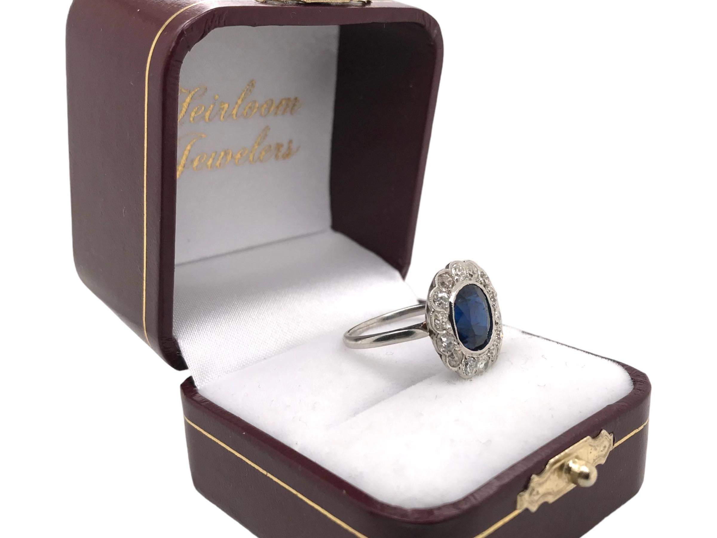 Art Deco 3.25 Carat Sapphire & Diamond Platinum Ring For Sale 7