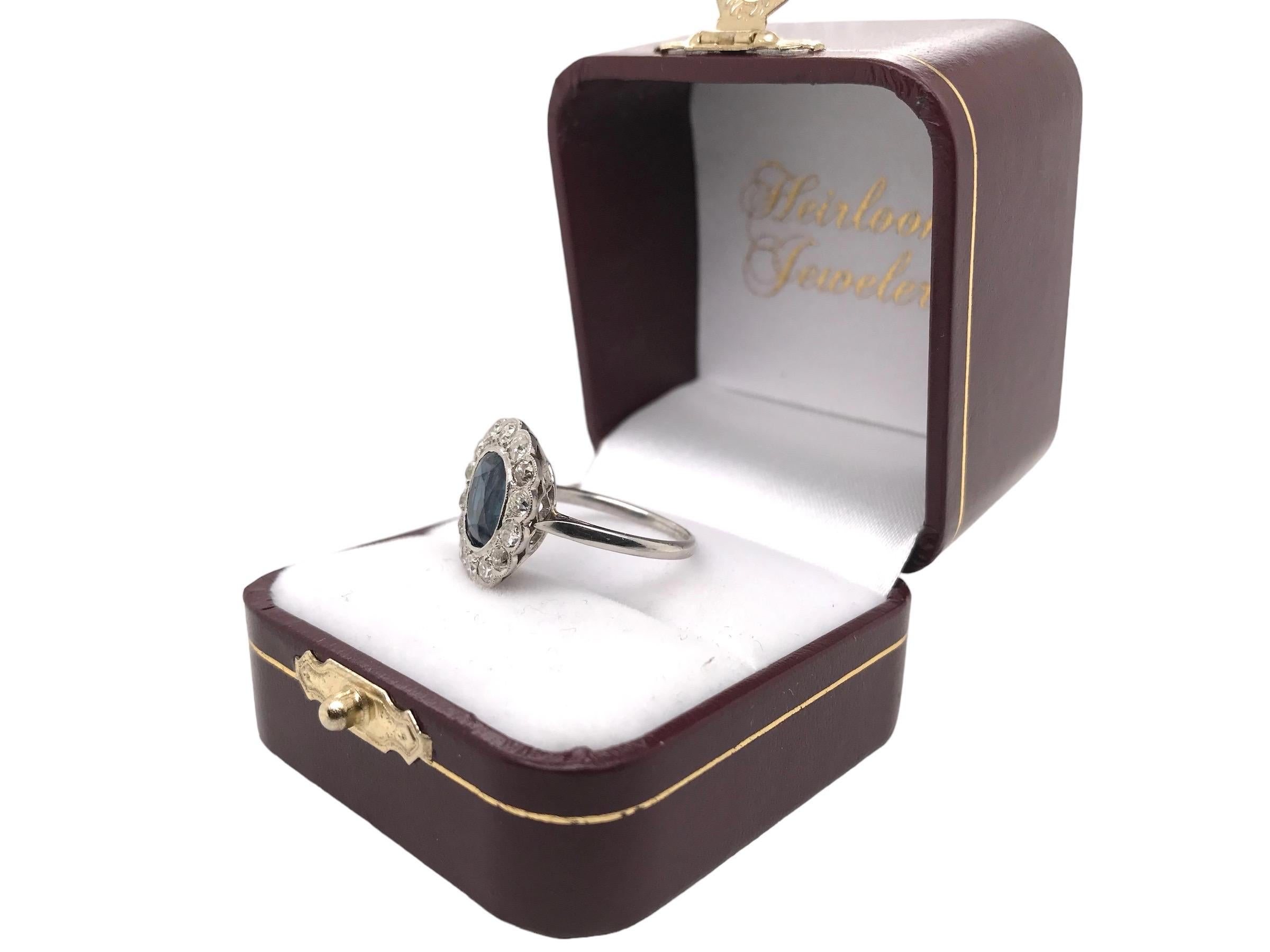 Art Deco 3.25 Carat Sapphire & Diamond Platinum Ring For Sale 8