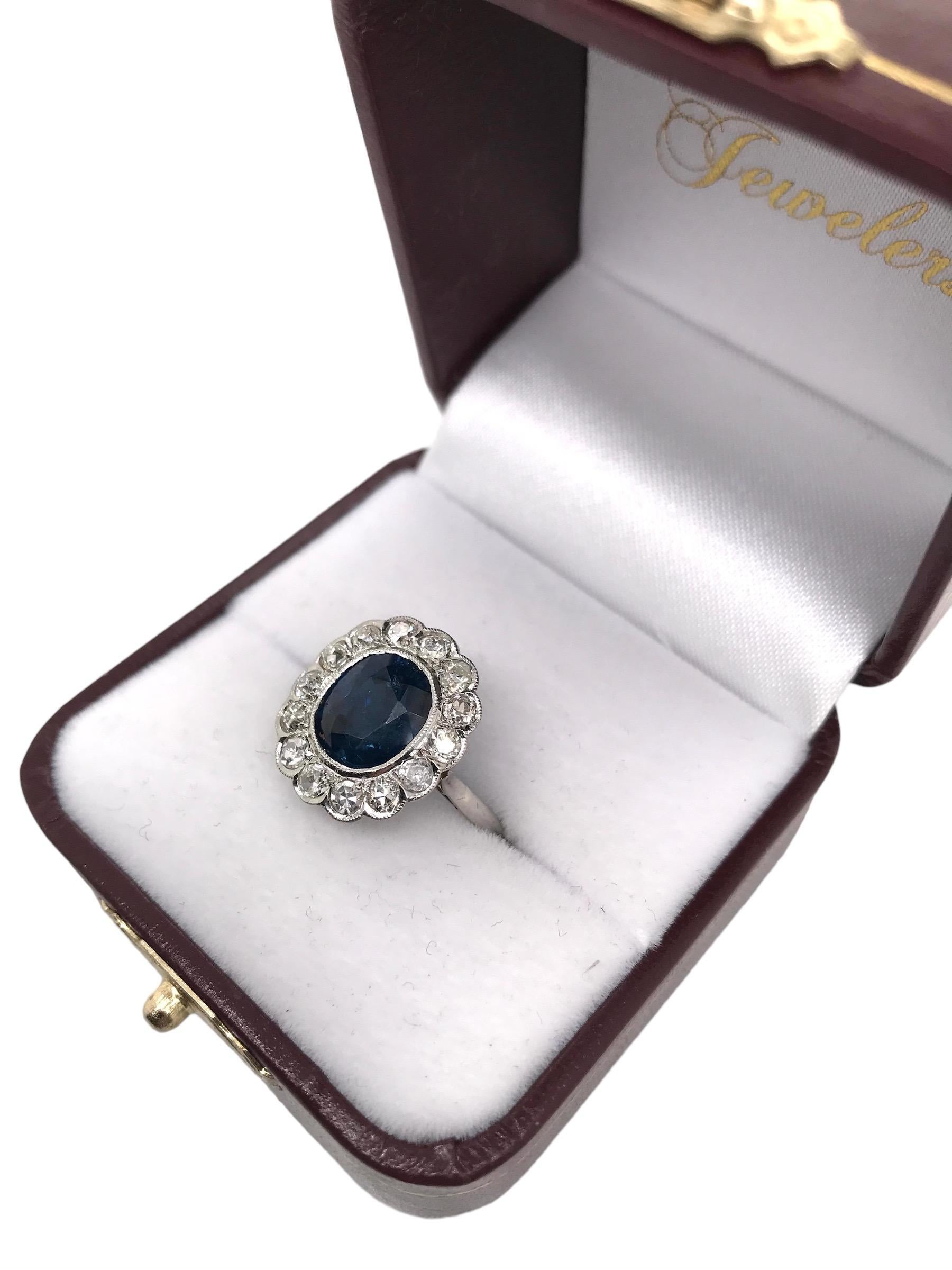 Art Deco 3.25 Carat Sapphire & Diamond Platinum Ring For Sale 9