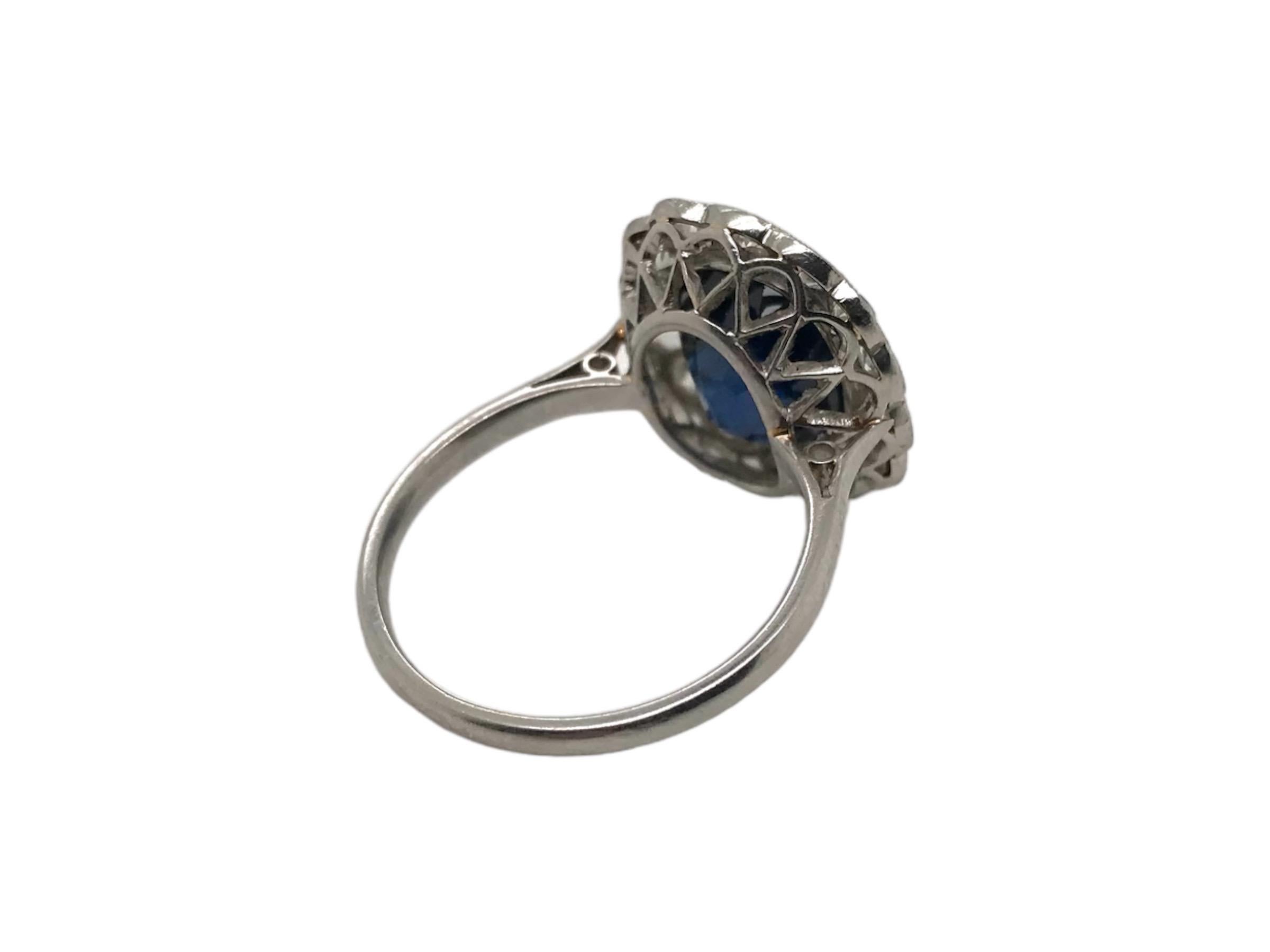 Women's Art Deco 3.25 Carat Sapphire & Diamond Platinum Ring For Sale