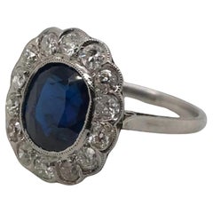 Antique Art Deco 3.25 Carat Sapphire & Diamond Platinum Ring