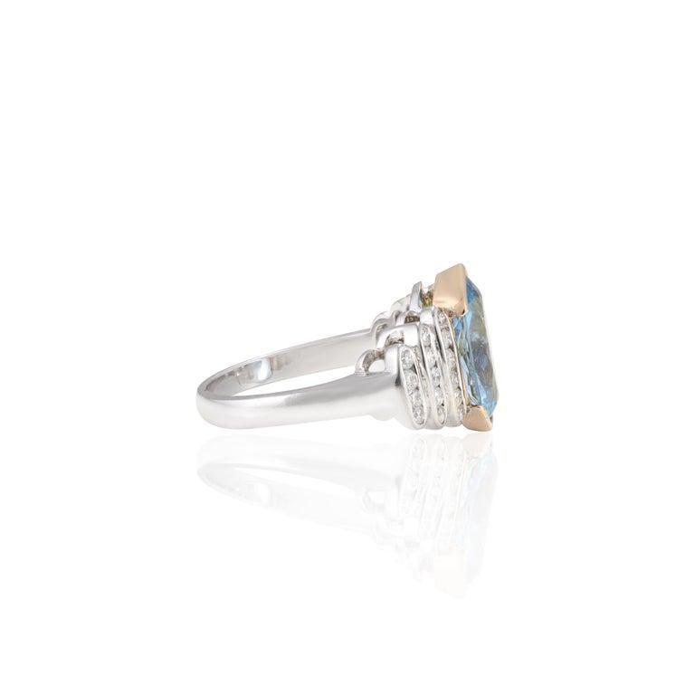Im Angebot: Art Deco 3,25 Karat großer Aquamarin und Diamantring aus massivem Weißgold 18k () 6