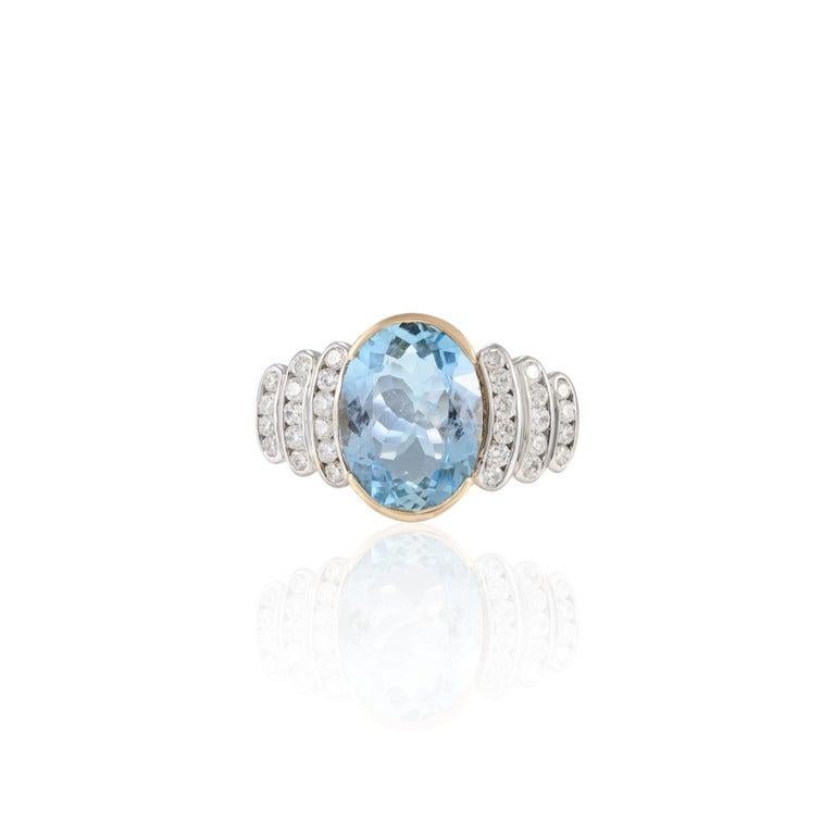 Im Angebot: Art Deco 3,25 Karat großer Aquamarin und Diamantring aus massivem Weißgold 18k () 9