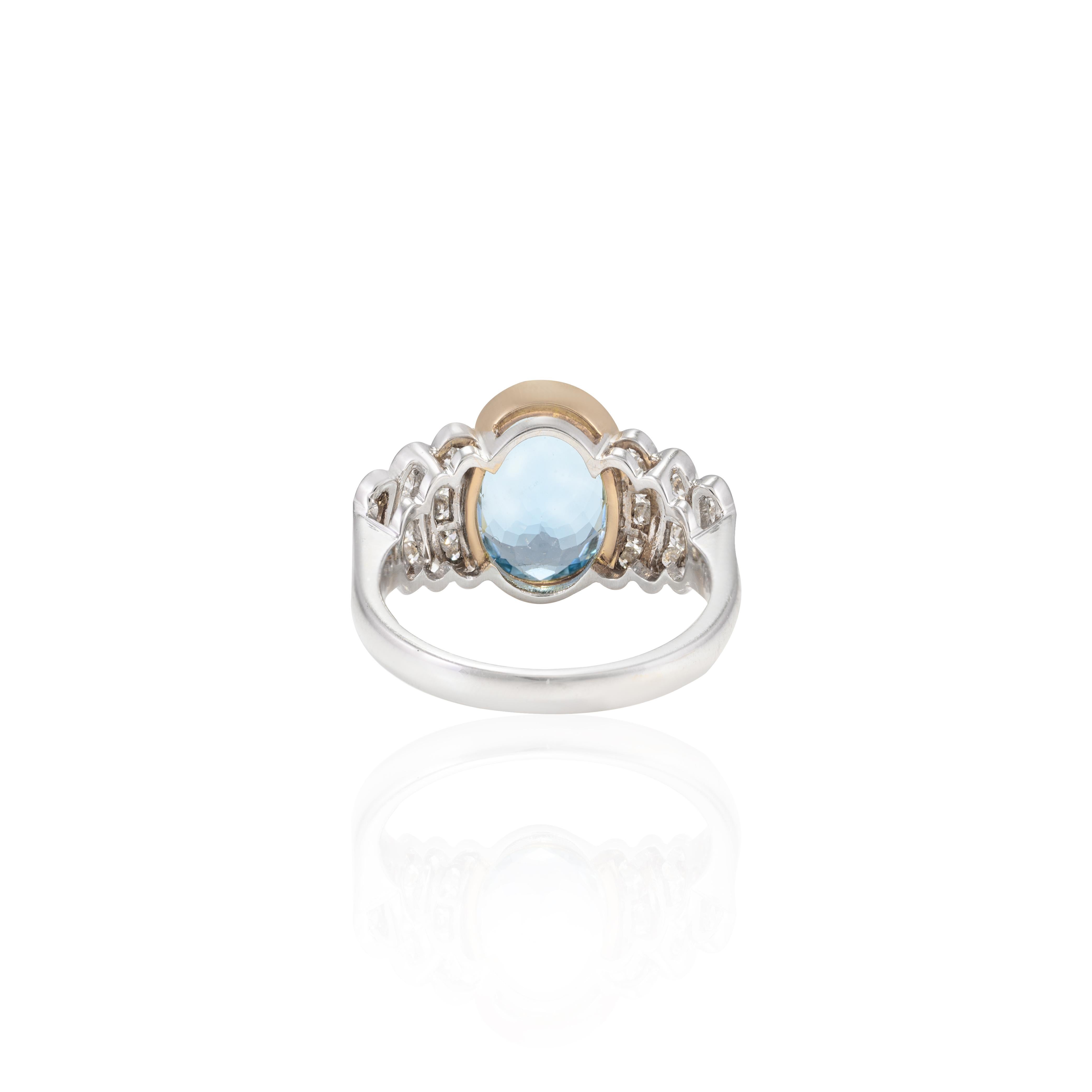 For Sale:  Art Deco 3.25 CTW Big Aquamarine and Diamond Ring 18k Solid White Gold 5