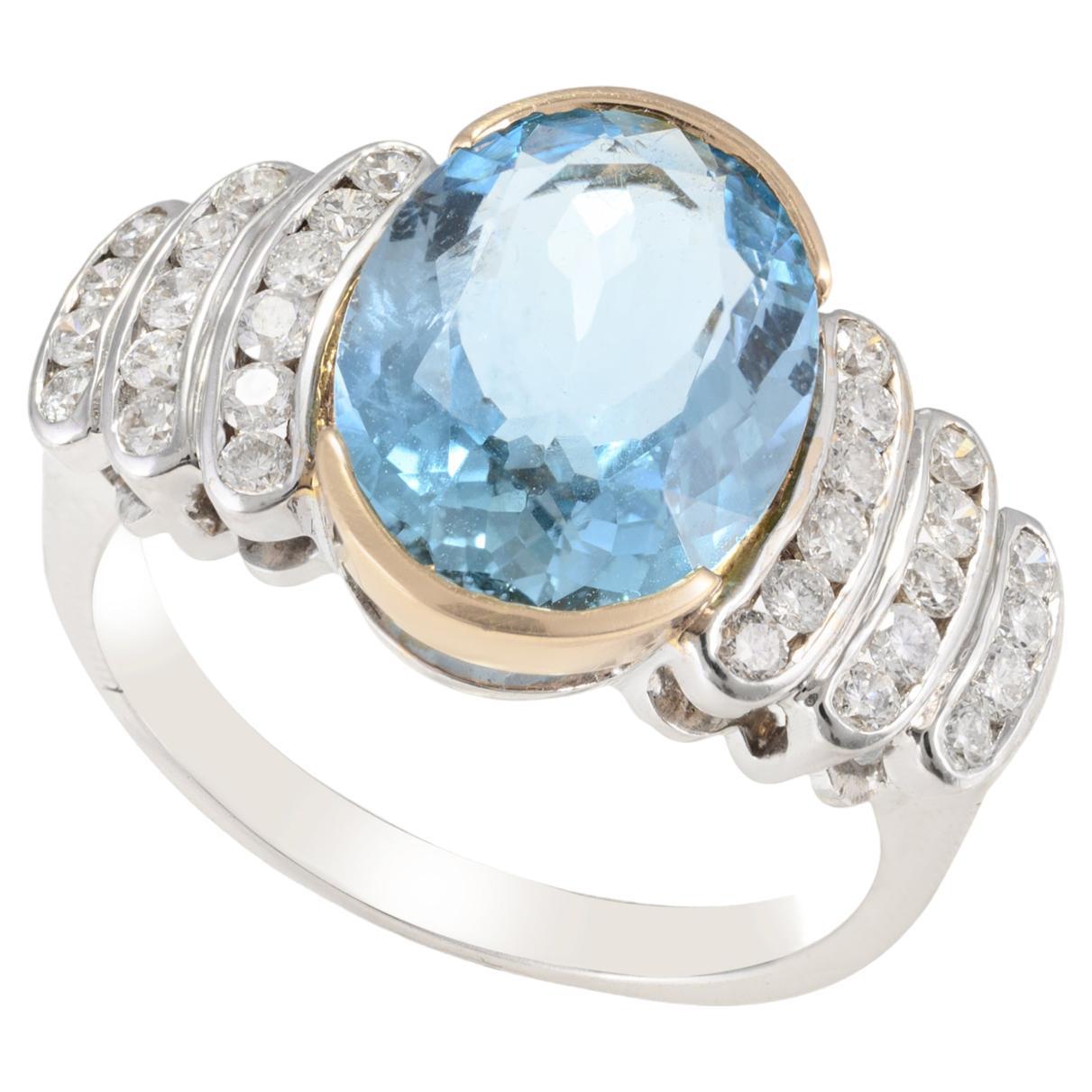 For Sale:  Art Deco 3.25 CTW Big Aquamarine and Diamond Ring 18k Solid White Gold