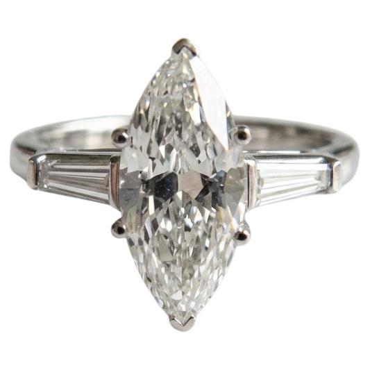 Art Deco 3,25ct Alt Marquise Diamant Platin Ring GIA zertifiziert