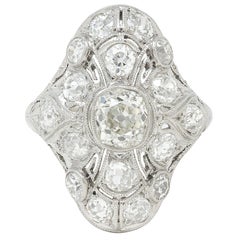 Art Deco 3.26 CTW Diamond Platinum Vintage Greek Key Navette Dinner Ring Art Deco 3.26 CTW Diamond Platinum Vintage Greek Key Navette Dinner Ring