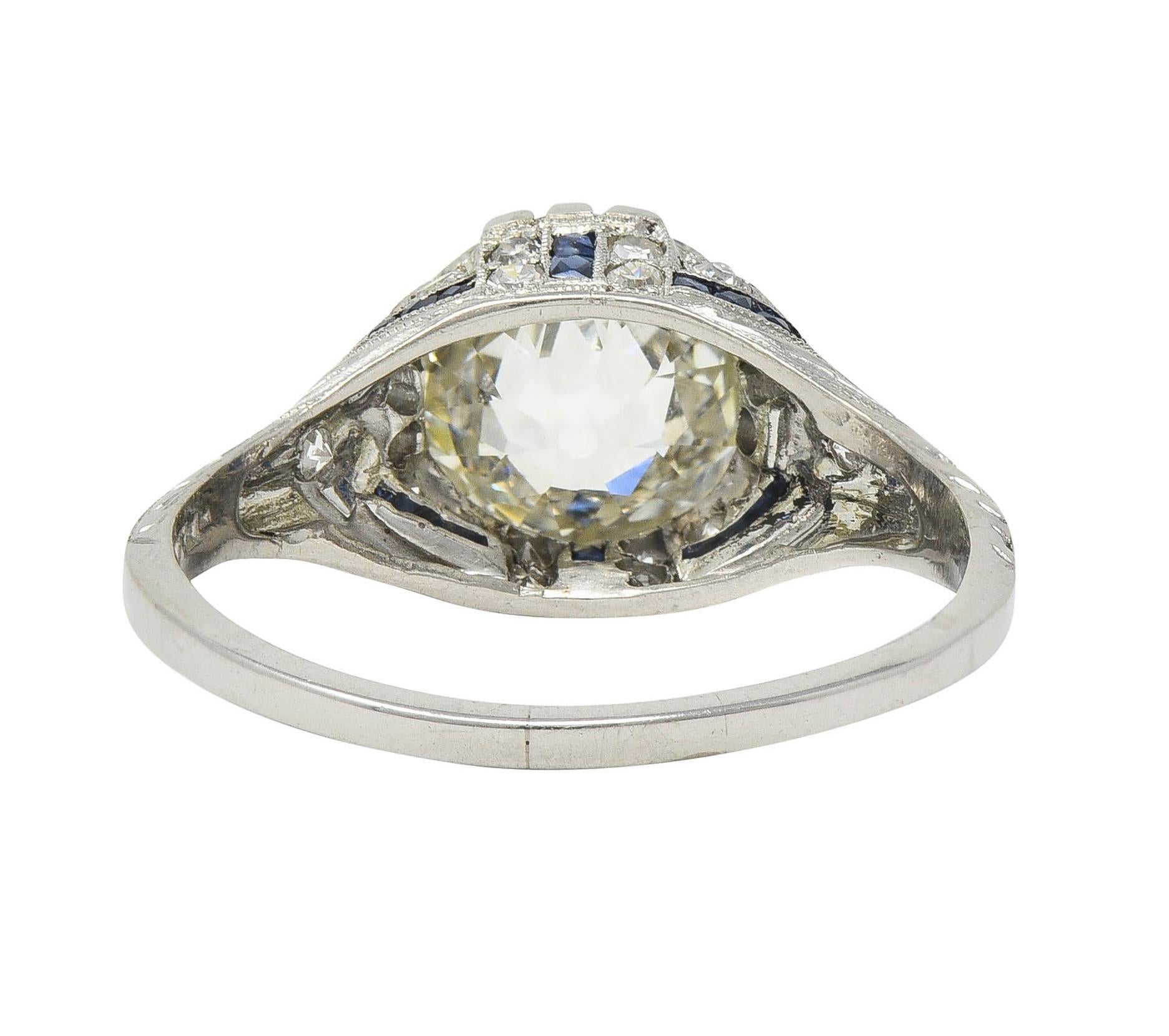 Art Deco 3.29 CTW Jubilee Diamond Sapphire Platinum Vintage Engagement Ring GIA For Sale 1