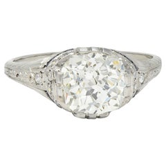 Art Deco 3.29 CTW Jubilee Diamond Sapphire Platinum Used Engagement Ring GIA