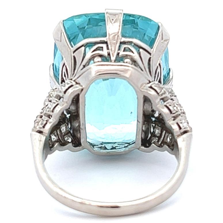 Art Deco 32.93 Carats Aquamarine Diamond Platinum Cocktail Ring 1