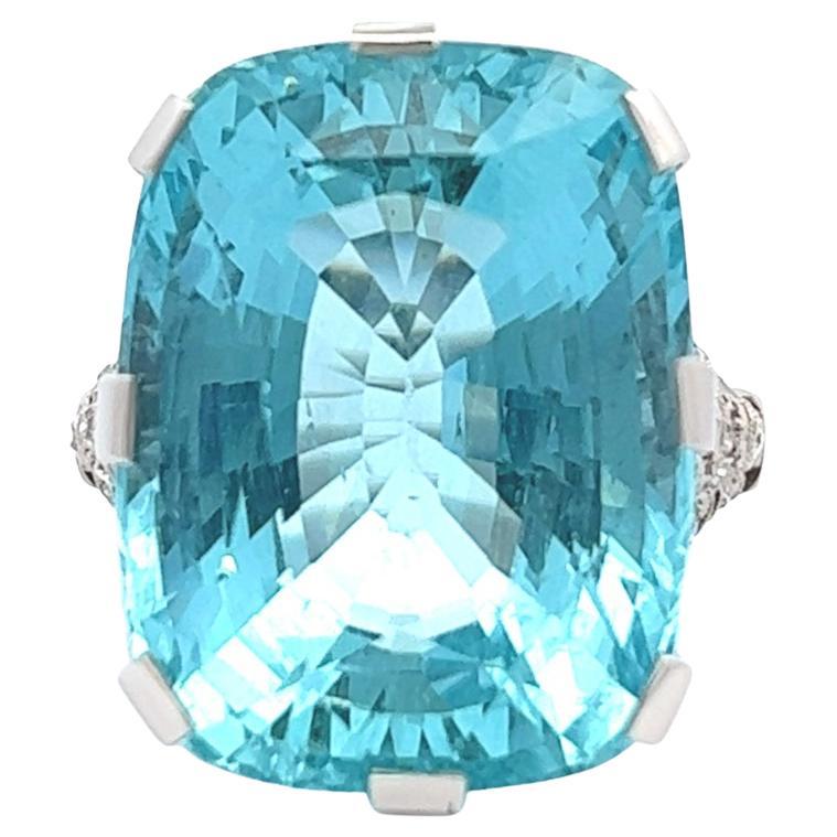 Art Deco 32.93 Carats Aquamarine Diamond Platinum Cocktail Ring