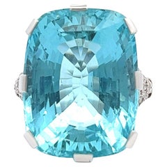 Art Deco 32.93 Carats Aquamarine Diamond Platinum Cocktail Ring