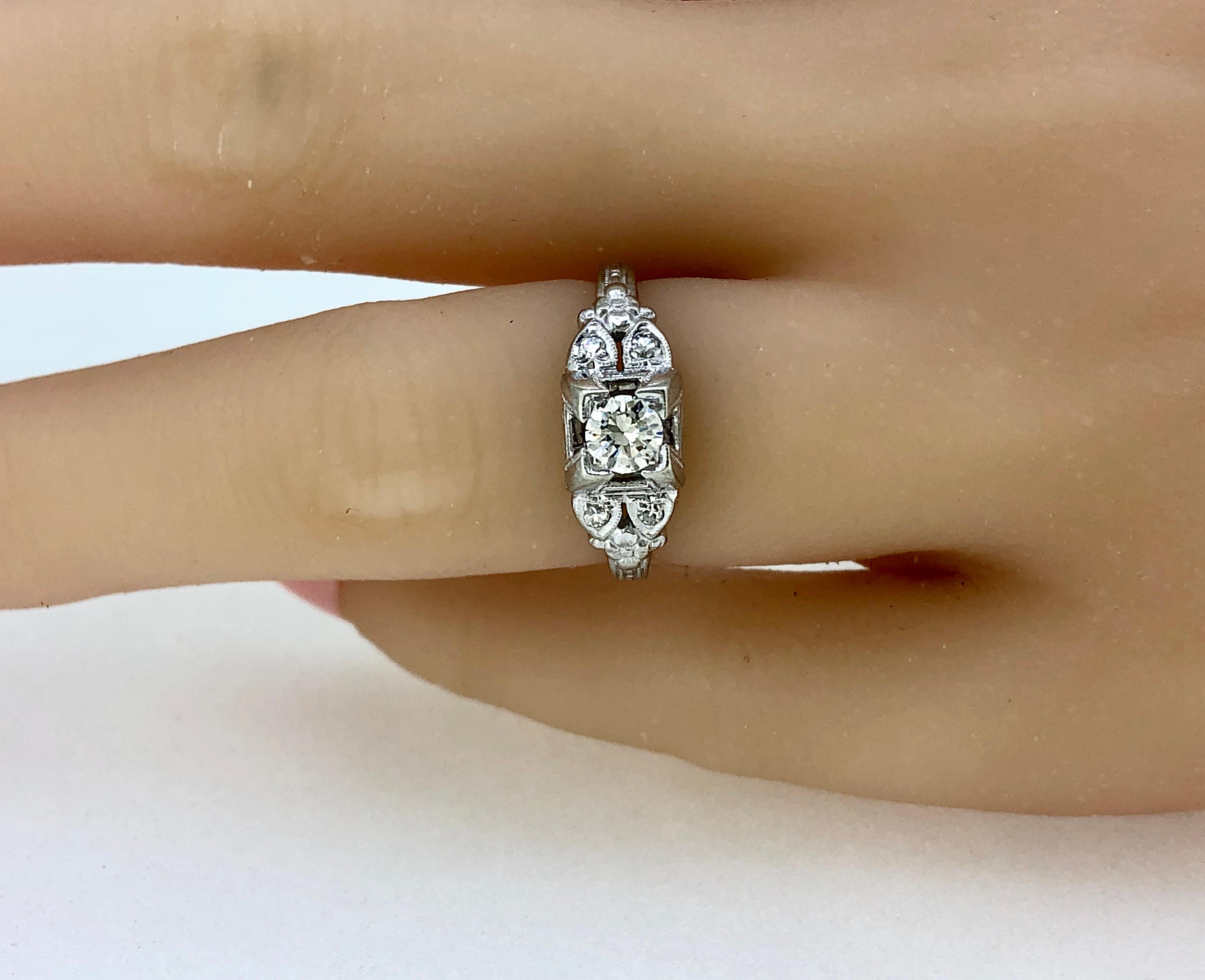 Women's Art Deco .33 Carat Diamond Gold Engagement Ring  For Sale