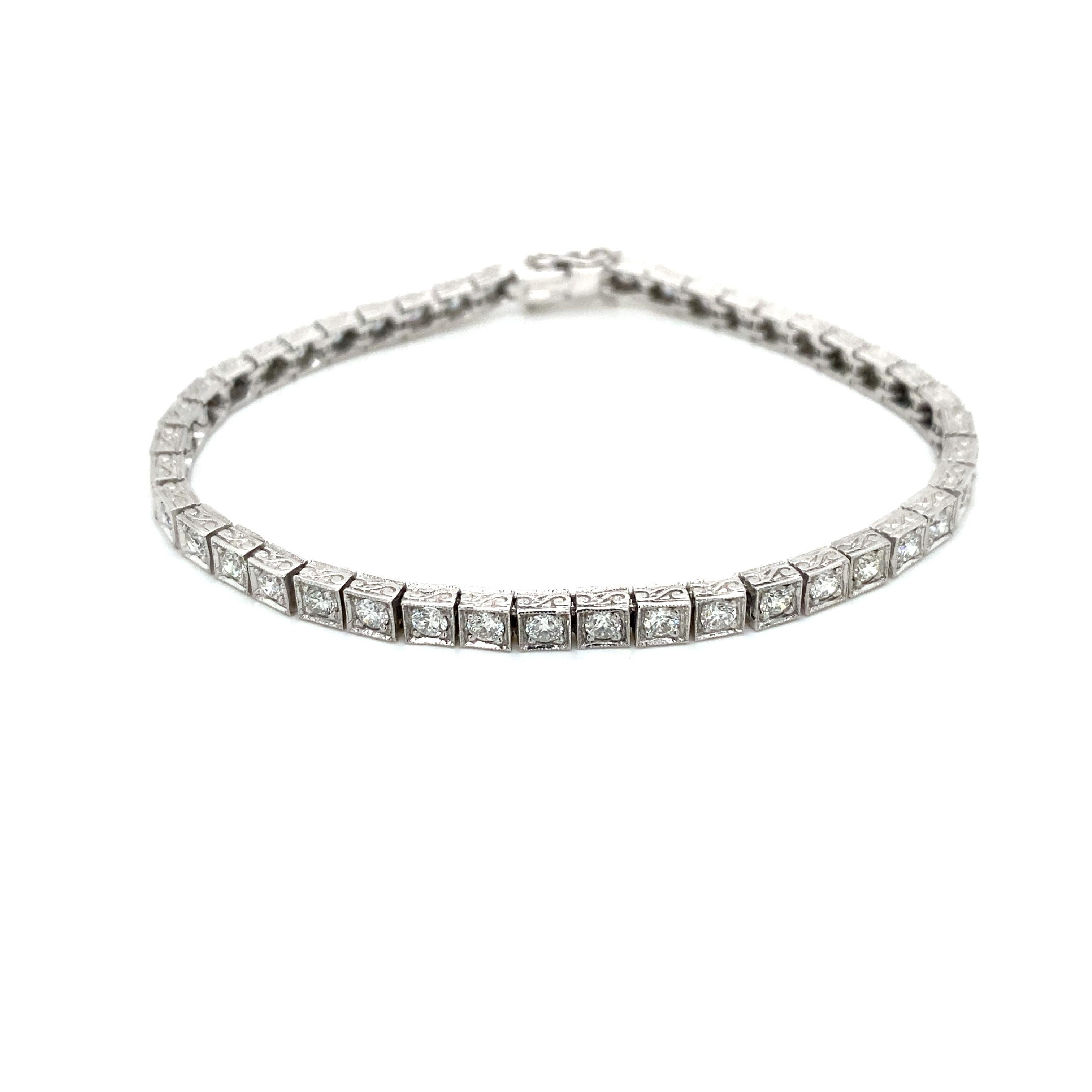 Fabulous bracelet original from 1930, a classic example of Art Deco design.

This piece is designed and crafted entirely by hand in the traditional way, using age old techniques and processes, this make it very soft and comfortable to wear.
Mounted
