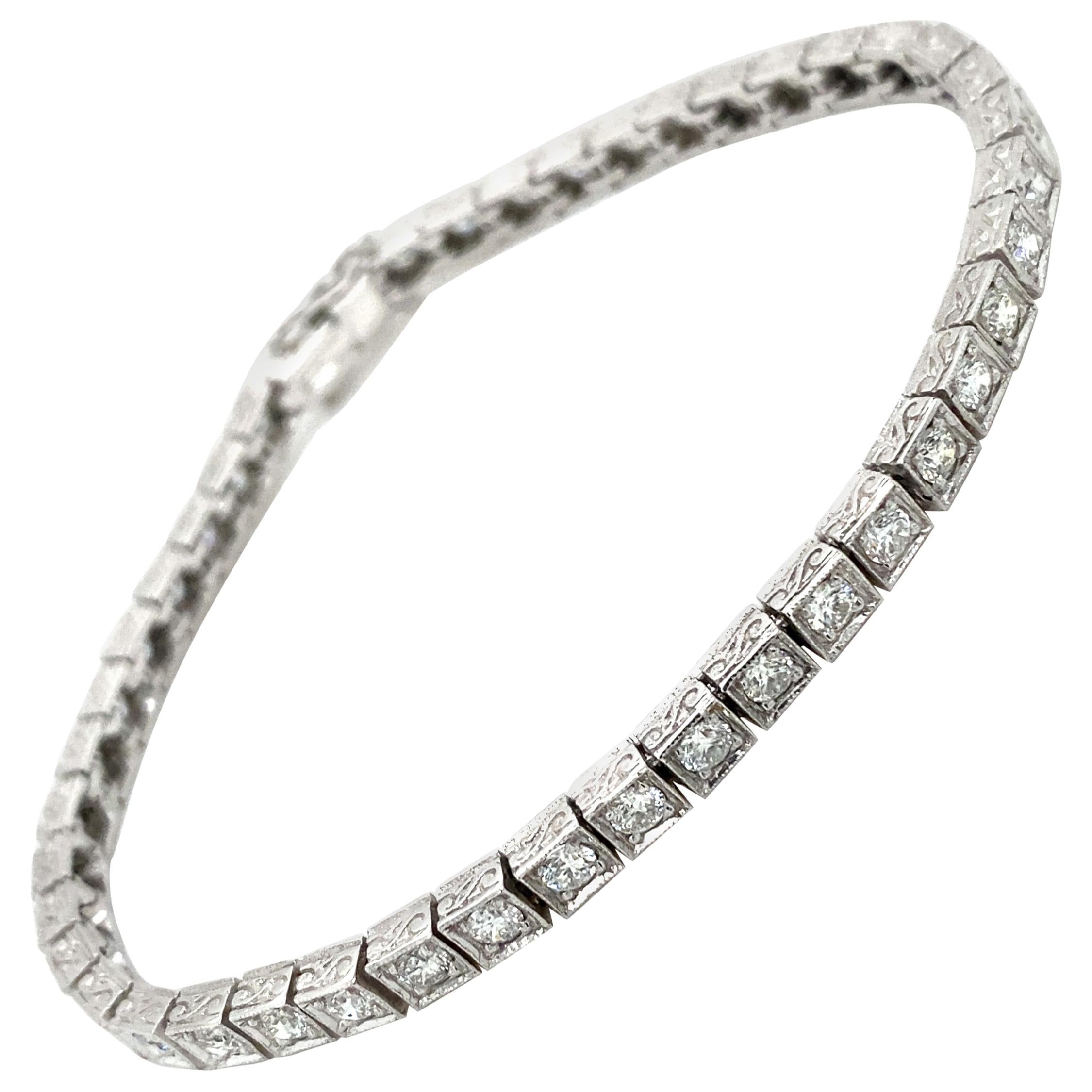 Art Deco 3.30 Carat Diamond Engraved Tennis Bracelet