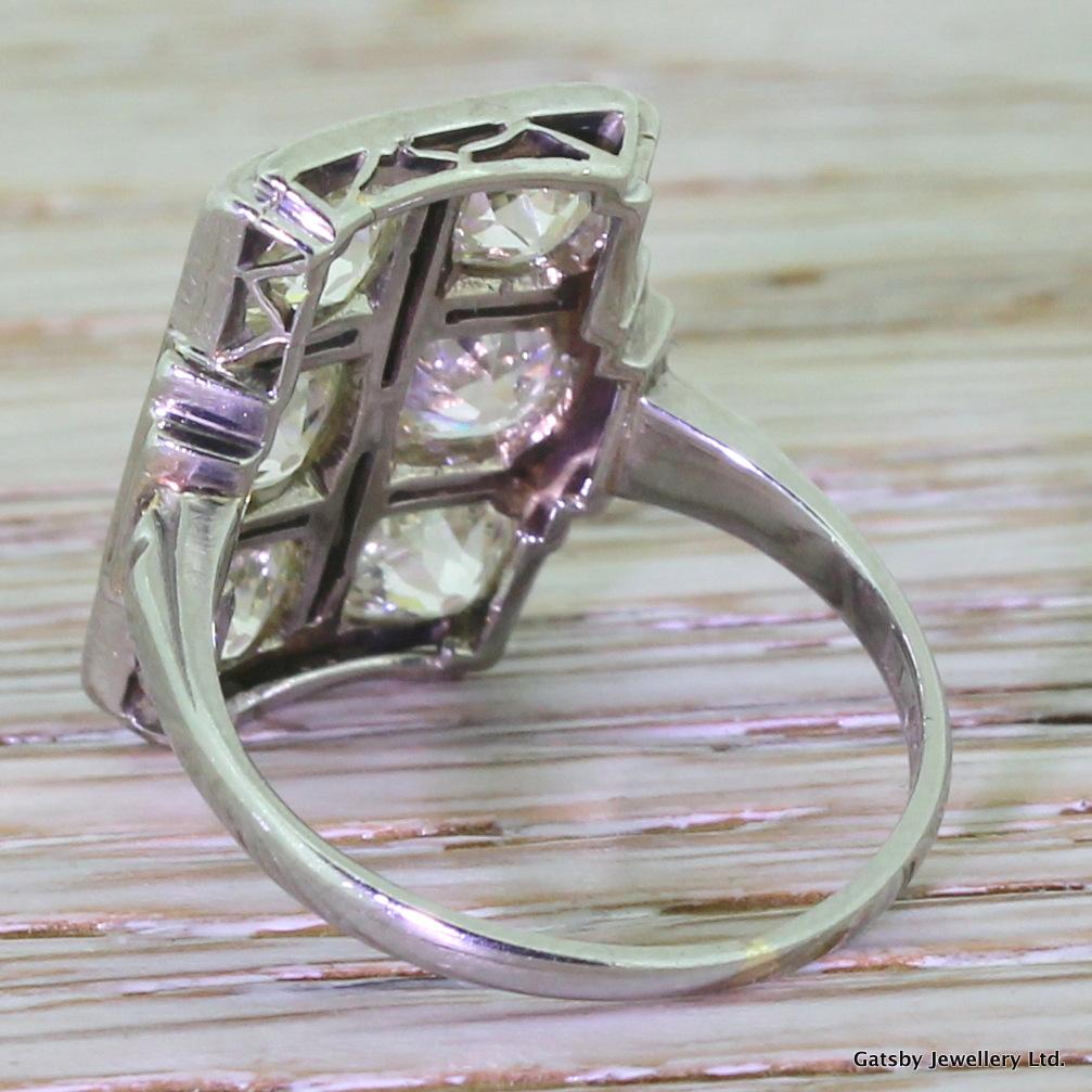 Art Deco 3.30 Carat Old Cut Diamond Plaque Ring In Good Condition For Sale In Essex, GB