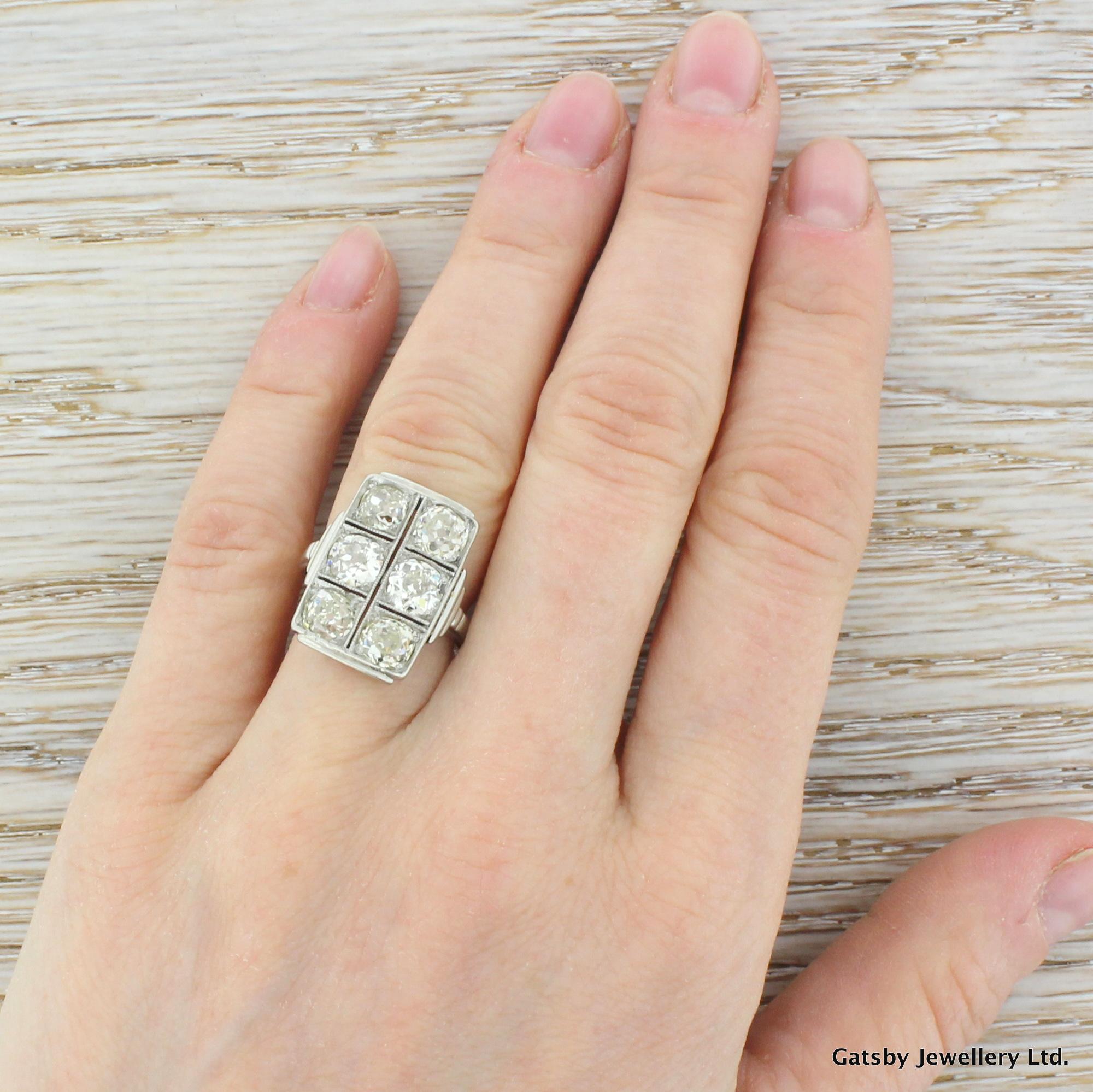 Women's Art Deco 3.30 Carat Old Cut Diamond Plaque Ring For Sale