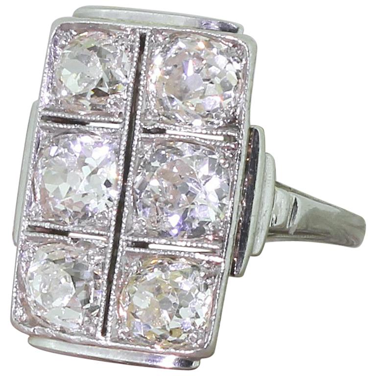 Art Deco 3.30 Carat Old Cut Diamond Plaque Ring For Sale