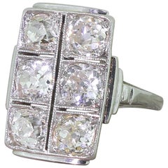 Art Deco 3.30 Carat Old Cut Diamond Plaque Ring