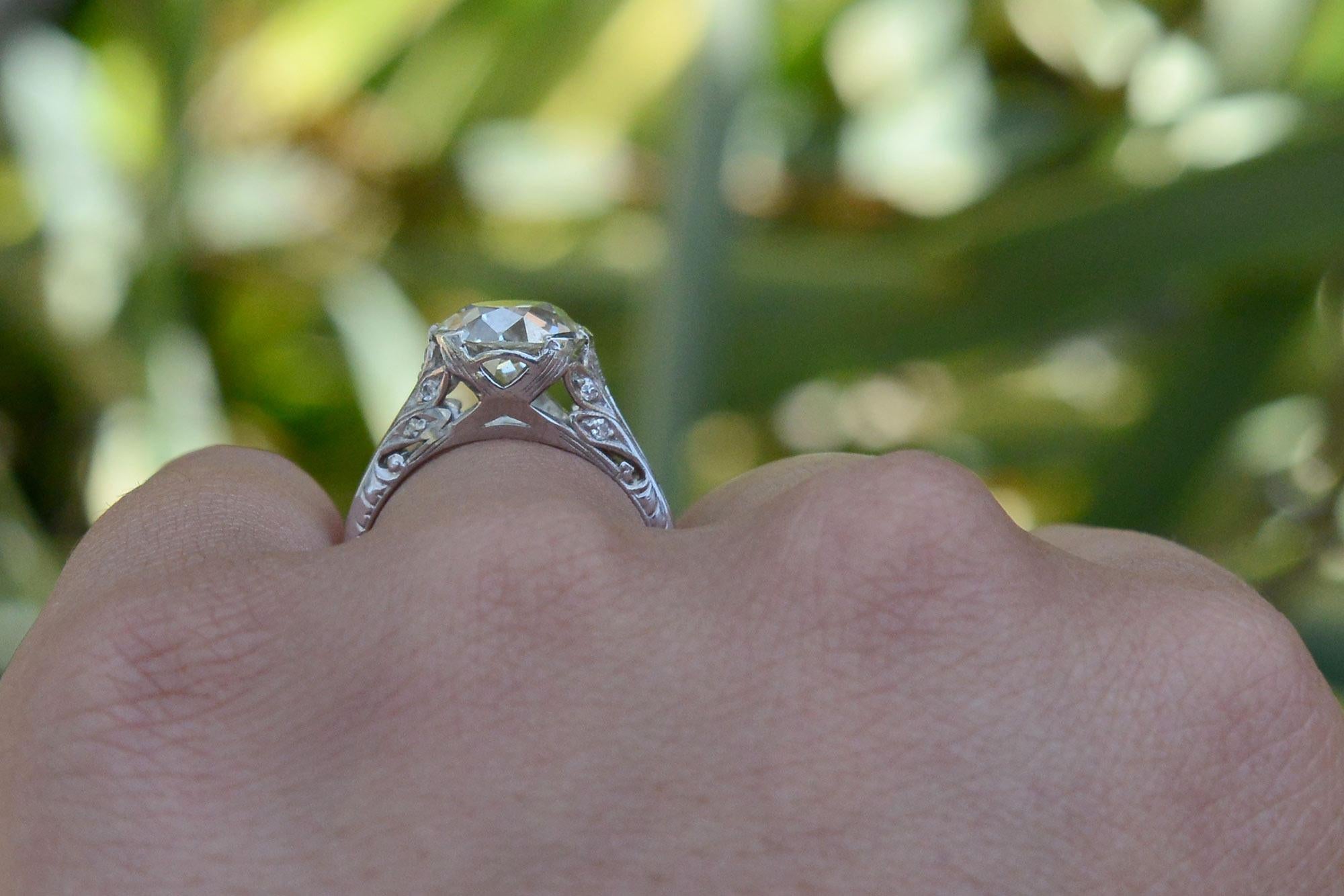 Old European Cut Art Deco 3.33 Carat Diamond Engagement Ring For Sale