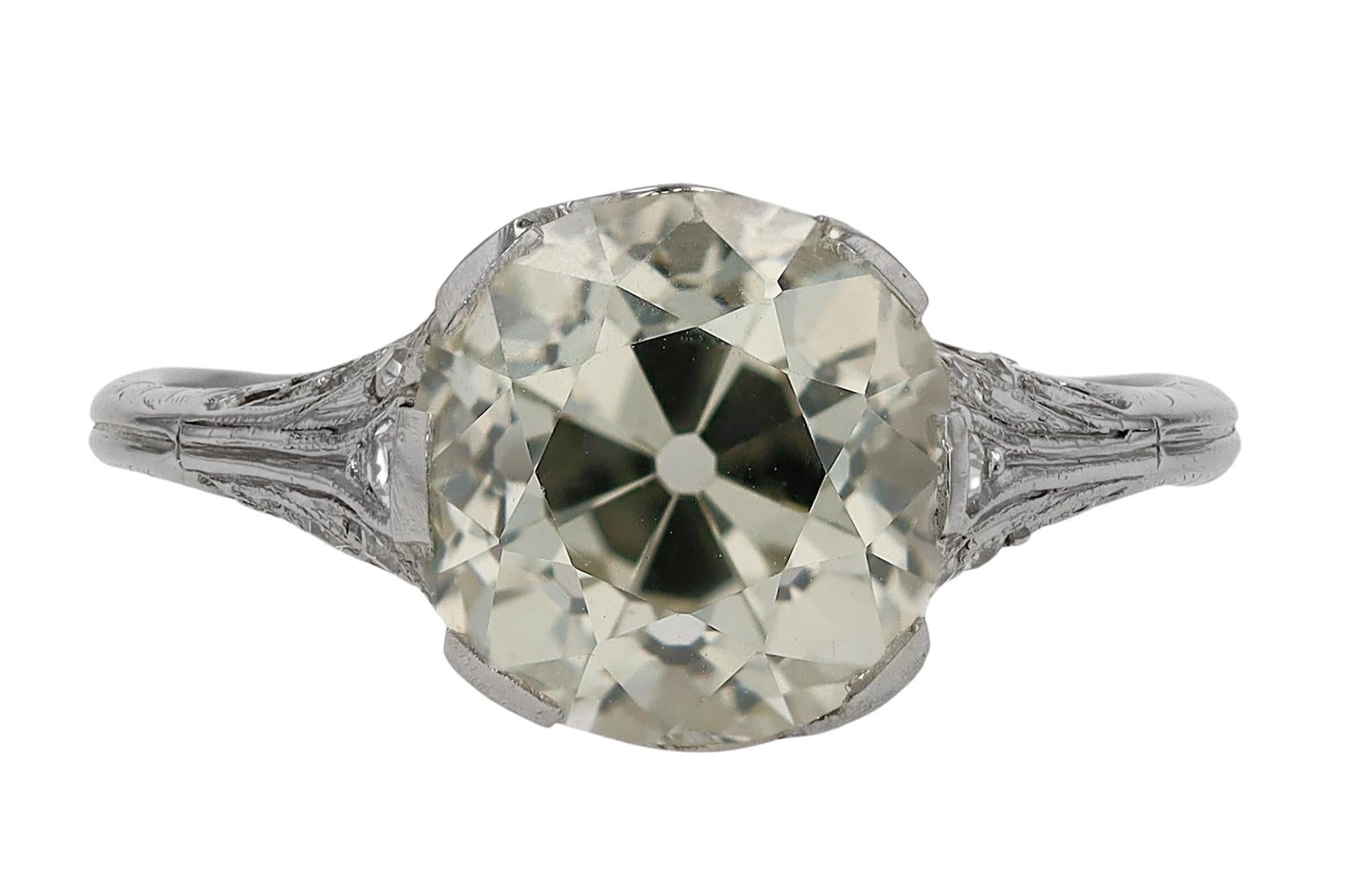 Art Deco 3.33 Carat Diamond Engagement Ring In Excellent Condition In Santa Barbara, CA