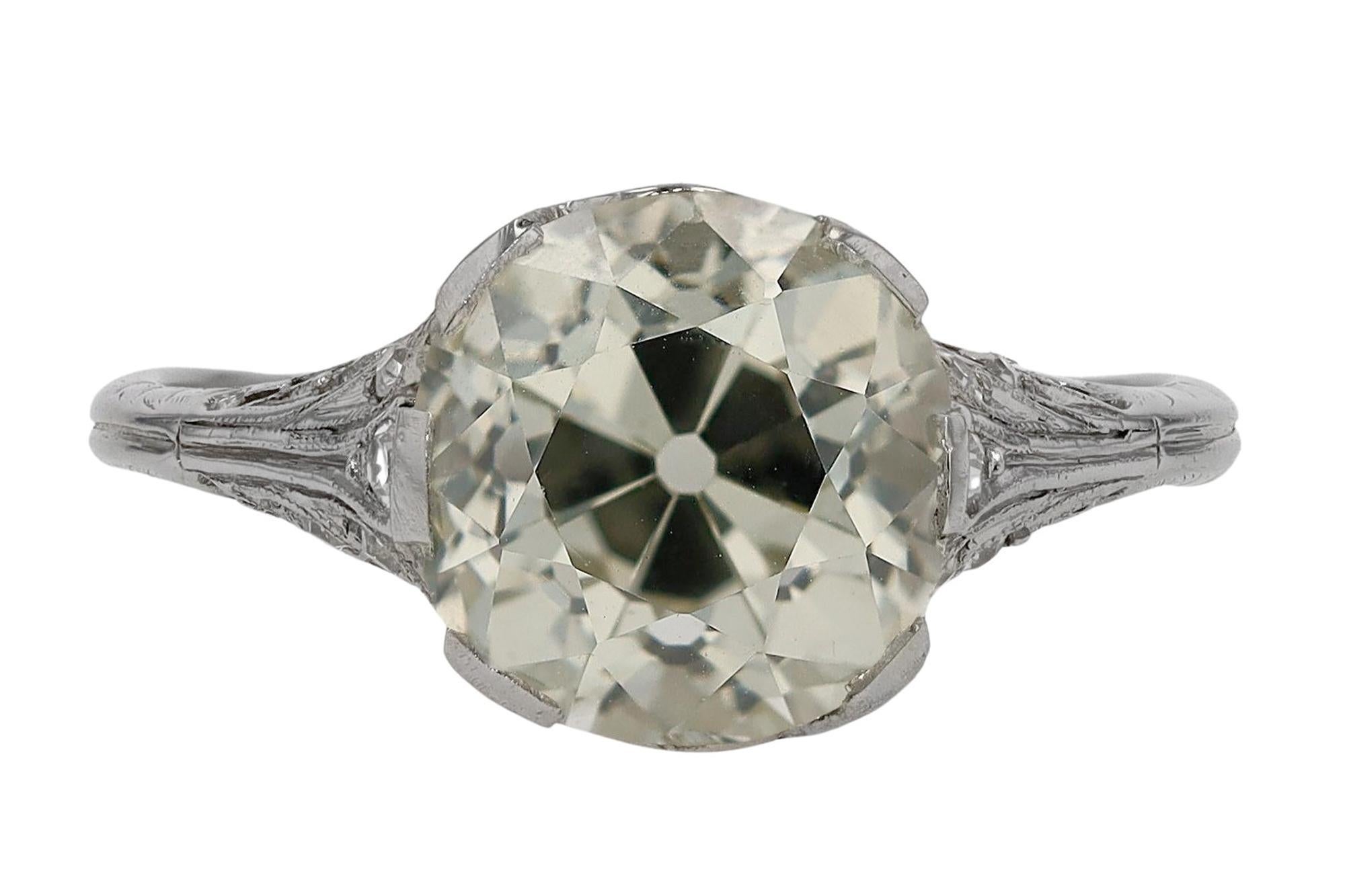 Art Deco 3.33 Carat Diamond Engagement Ring In Excellent Condition For Sale In Santa Barbara, CA